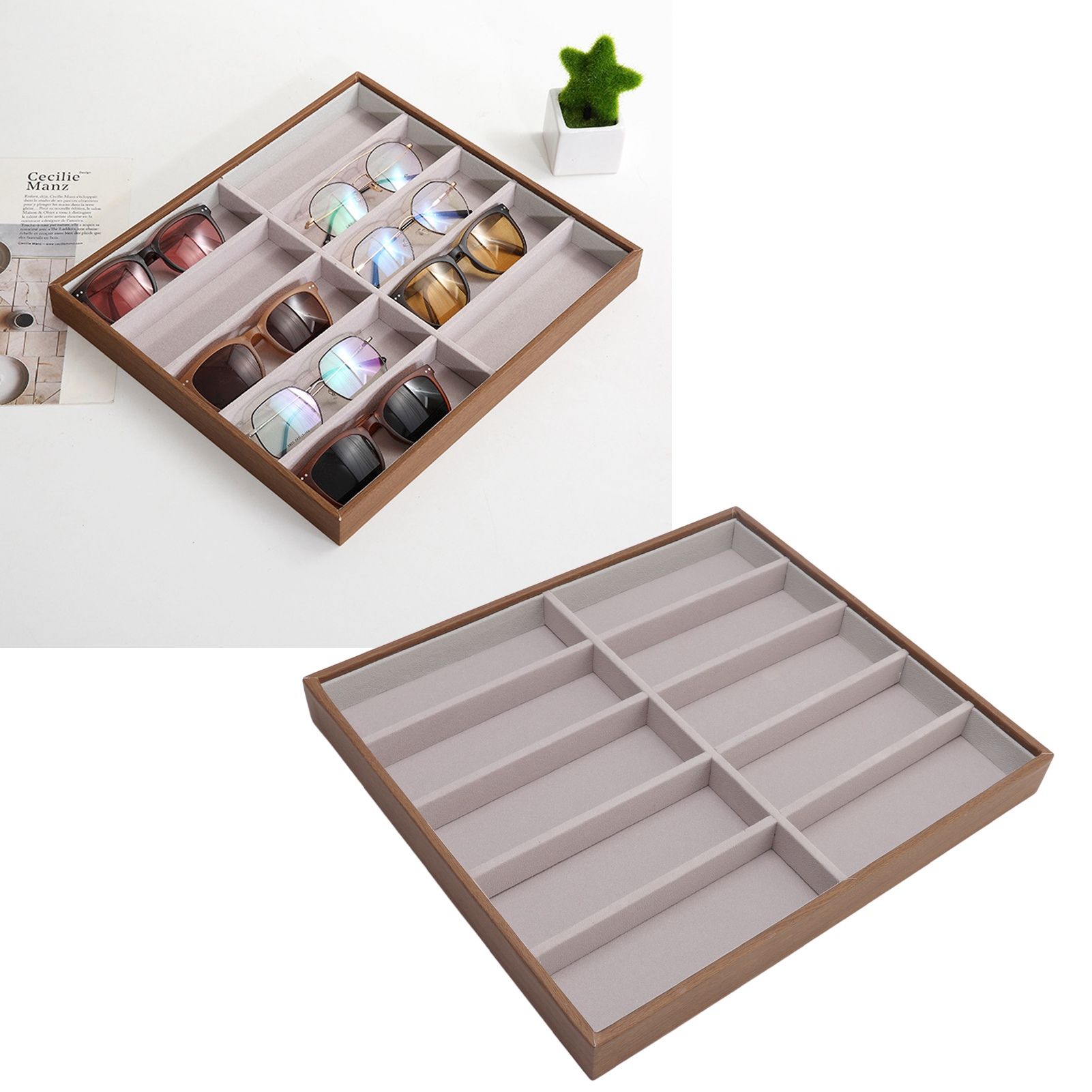 Sunglasses Display Tray PU Wood Grain Sunglasses Storage Case for Home Glasses view 10