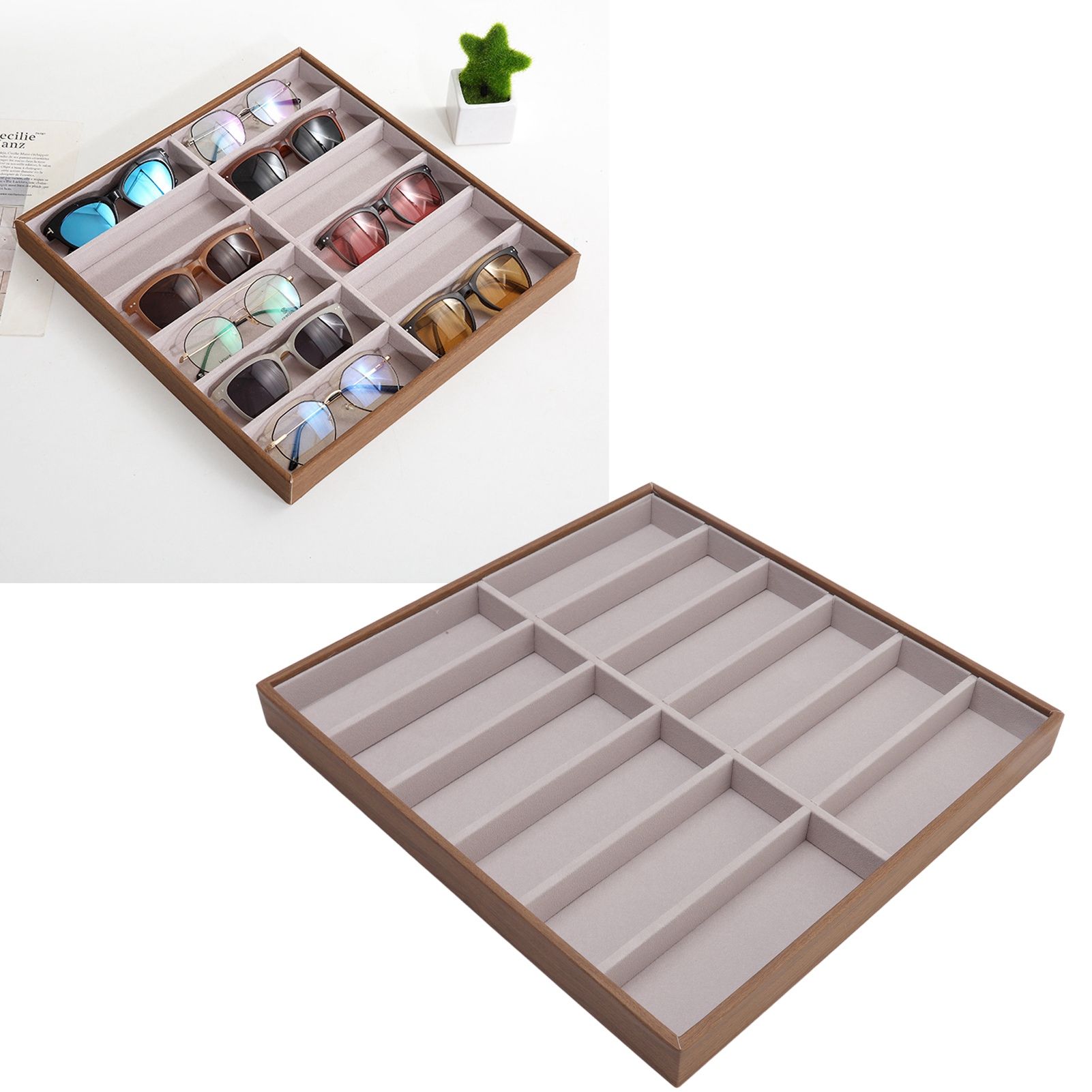 Sunglasses Display Tray PU Wood Grain Sunglasses Storage Case for Home Glasses view 10