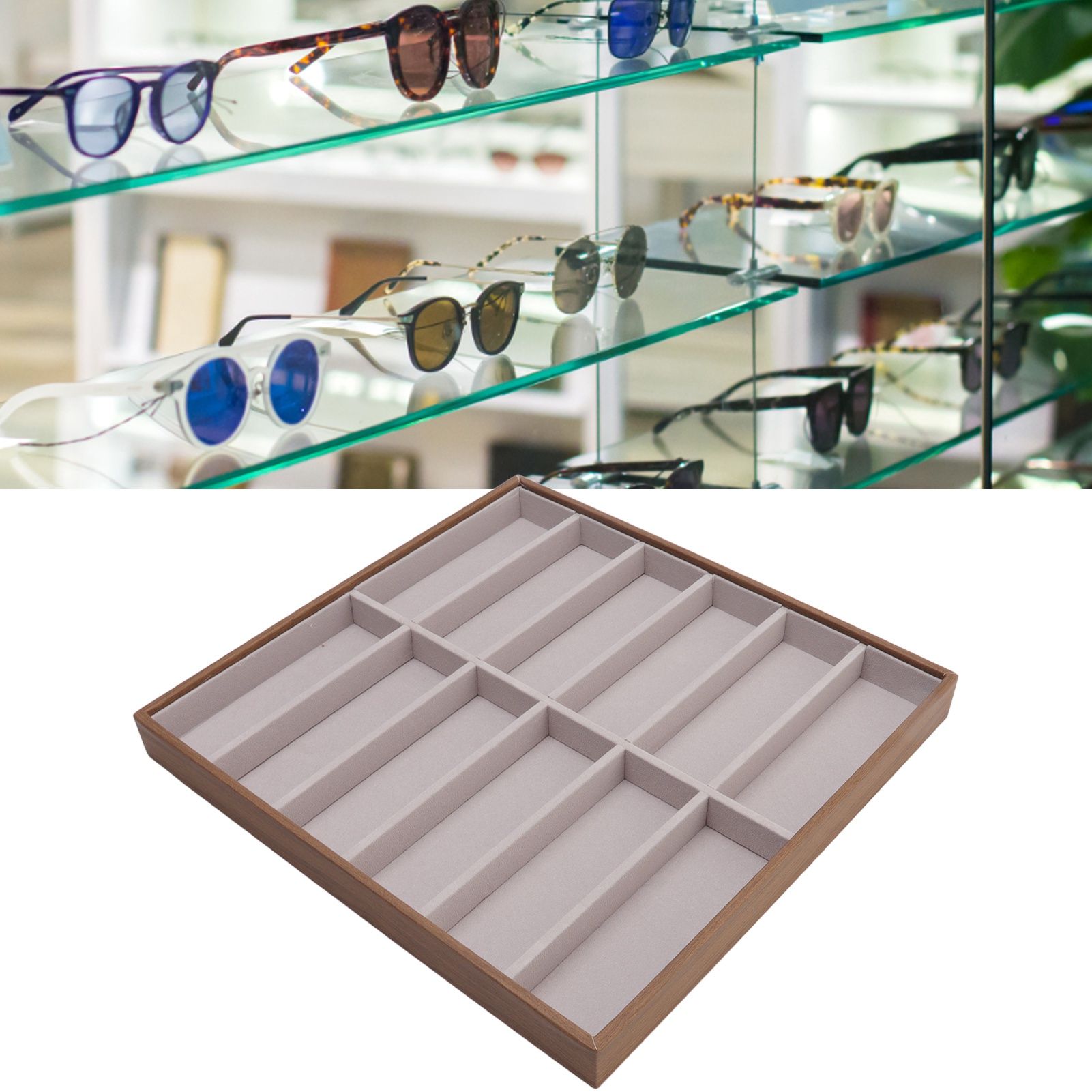 Sunglasses Display Tray PU Wood Grain Sunglasses Storage Case for Home Glasses view 11