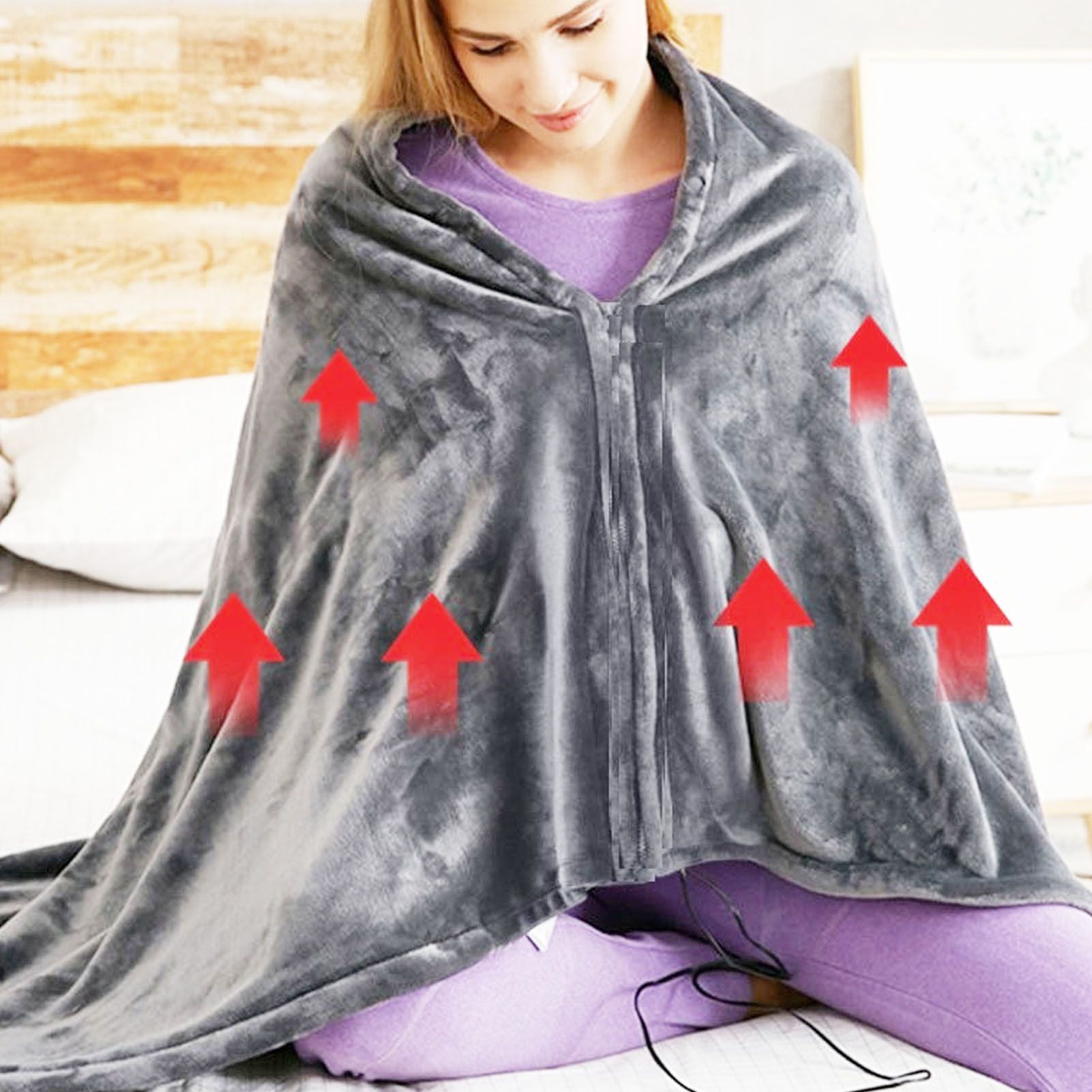 USB Heated Warm Shawl Lightweight Coral Flannel Electric Shoulder Blanket for view 11
