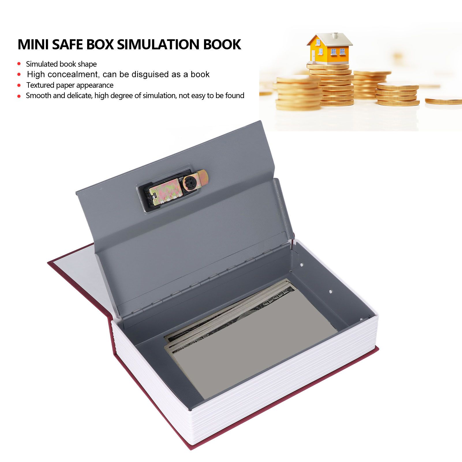 Book Safe Small Diversion Book Safe Storage Lock Box Money Coins Cards Hiding view 14
