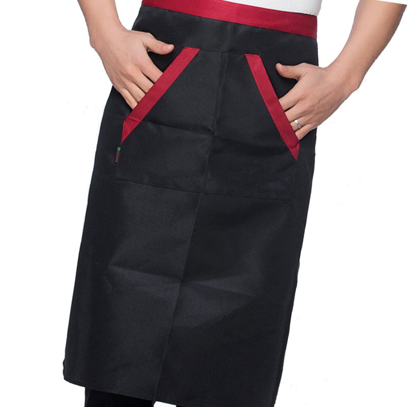 2pcs Chef Waist Apron Soft Moisture Absorbent Breathable Polyester Men's Half view 2
