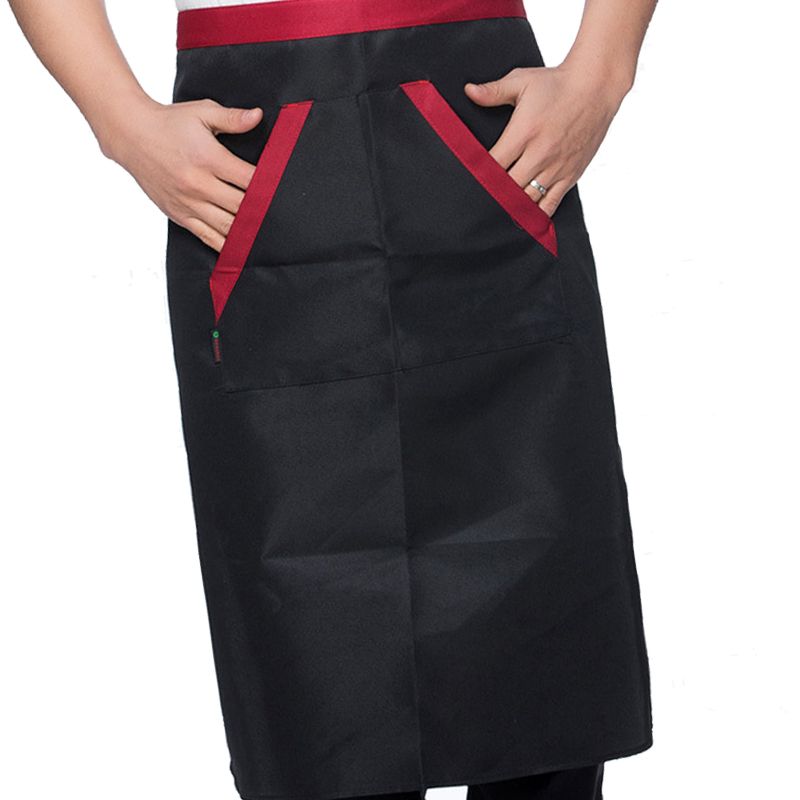 2pcs Chef Waist Apron Soft Moisture Absorbent Breathable Polyester Men's Half view 3