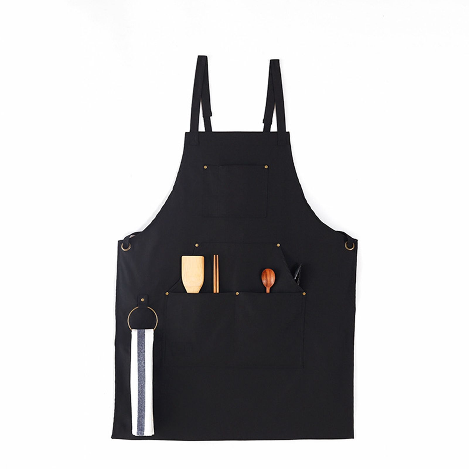 Barbecue Apron Adjustable Waterproof Work Tool Apron with Multiple Pockets