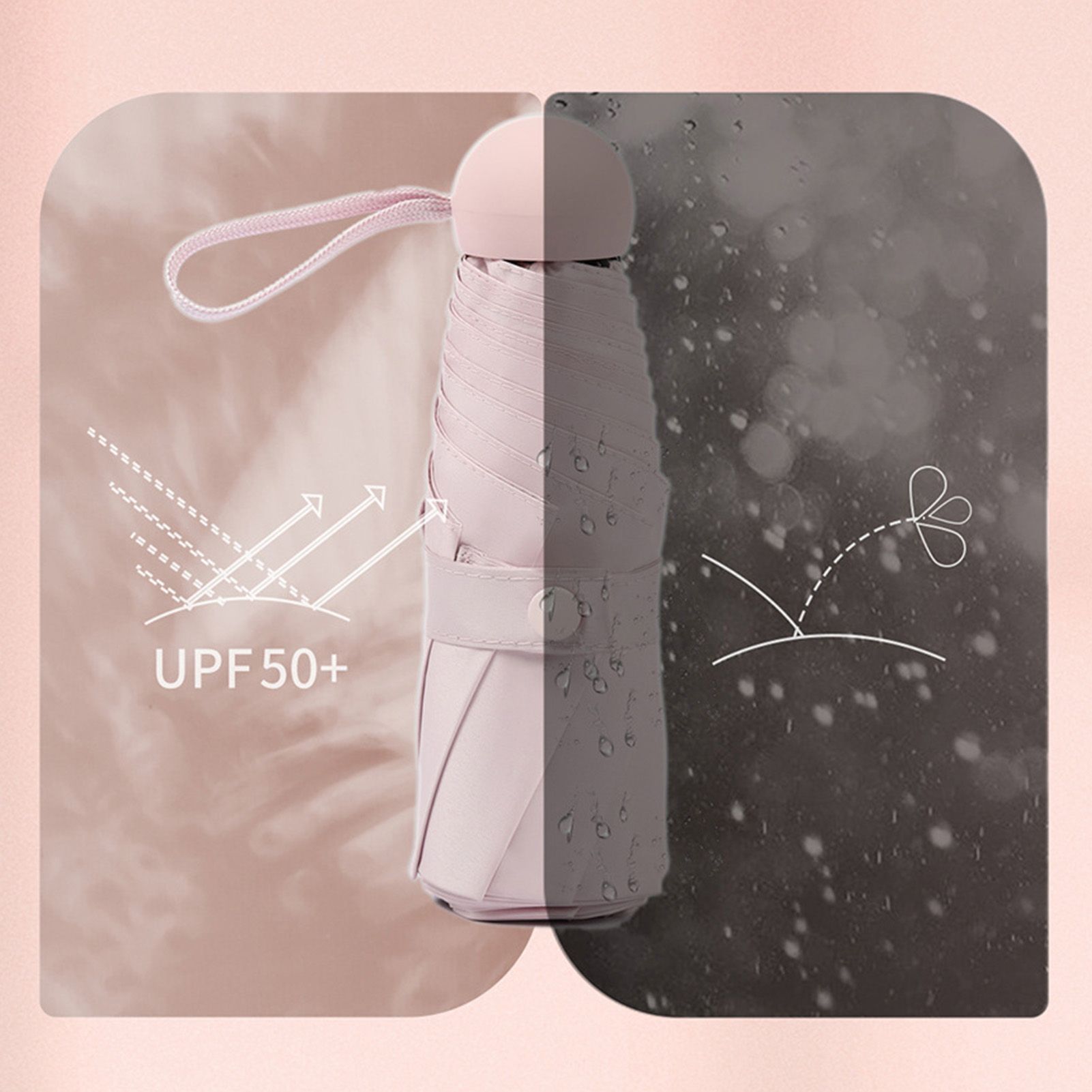 Capsule Umbrella Mini Pocket UV Resistant 2 Use 5 Section 8 Edged Outdoor view 12