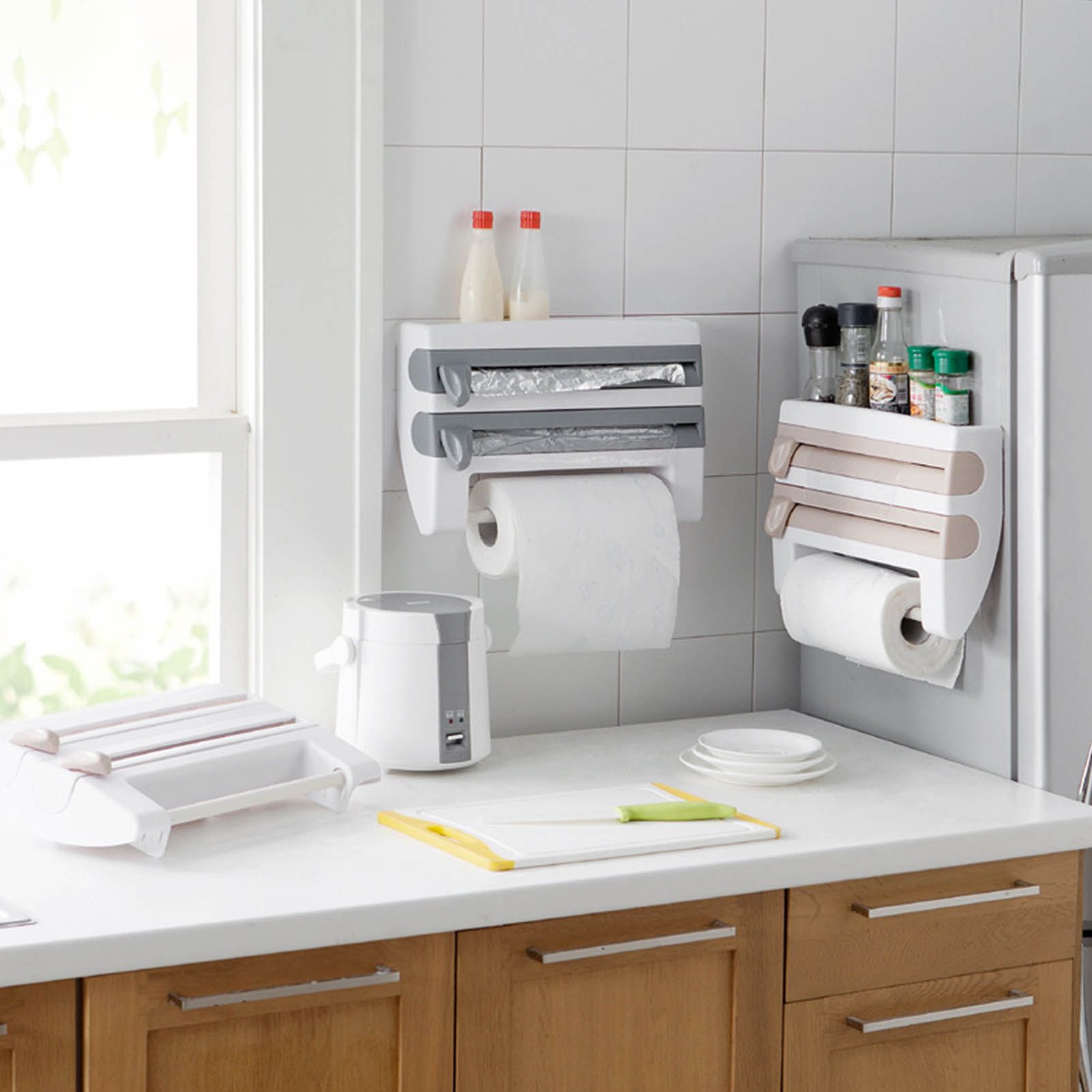 Cling Film Holder Wall Mount Multifunctional Cling Film Cutter with Screws for view 12