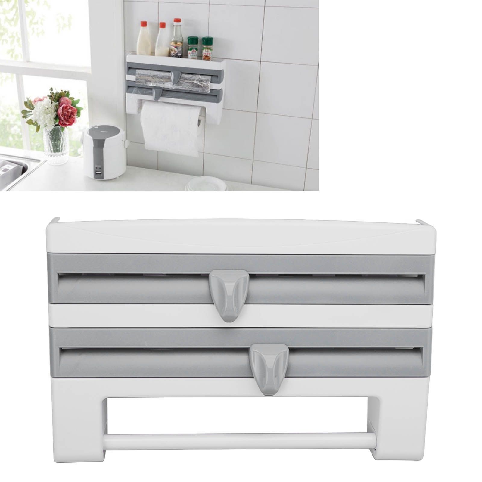 Cling Film Holder Wall Mount Multifunctional Cling Film Cutter with Screws for view 11