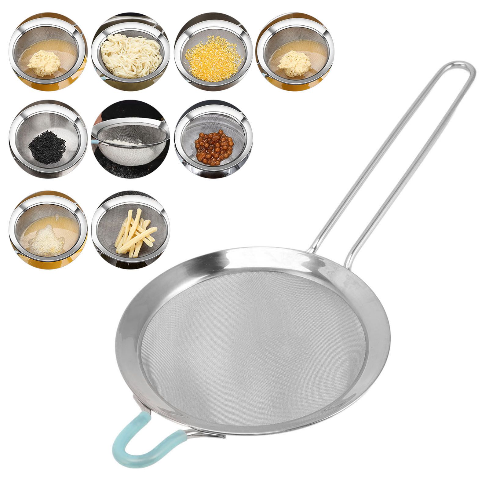 60 Mesh Fine Strainer Stainless Steel Handheld Flour Colander with Long Handle view 11