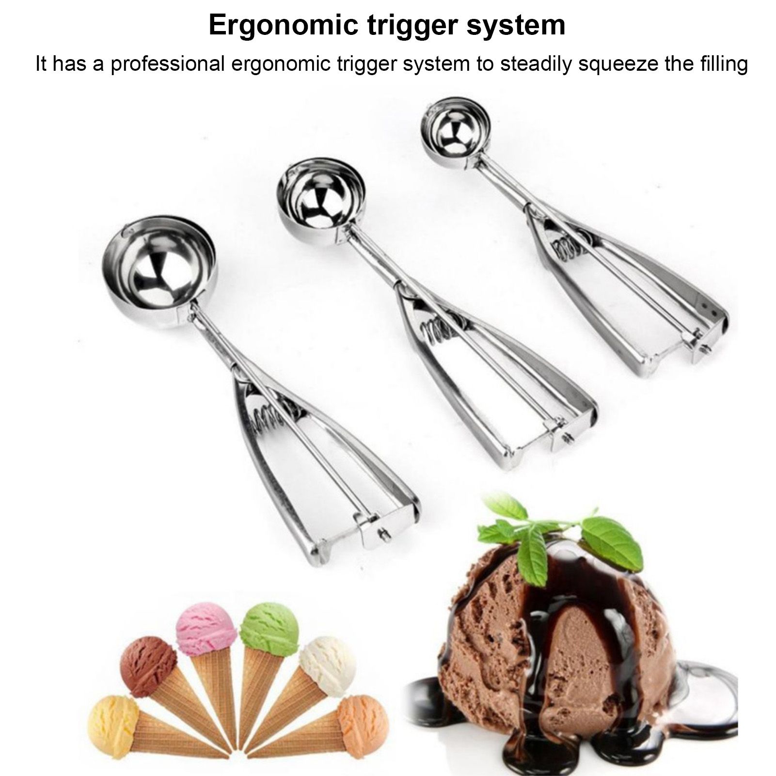 Stainless Steel Ice Cream Scoop Manual Ice Cream Ball Digger Scoop Kitchen view 4