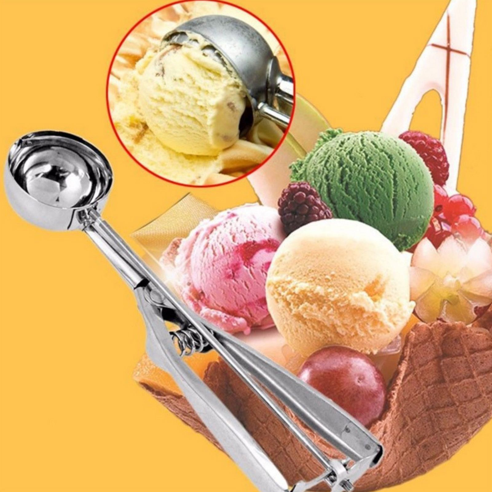 Stainless Steel Ice Cream Scoop Manual Ice Cream Ball Digger Scoop Kitchen view 5