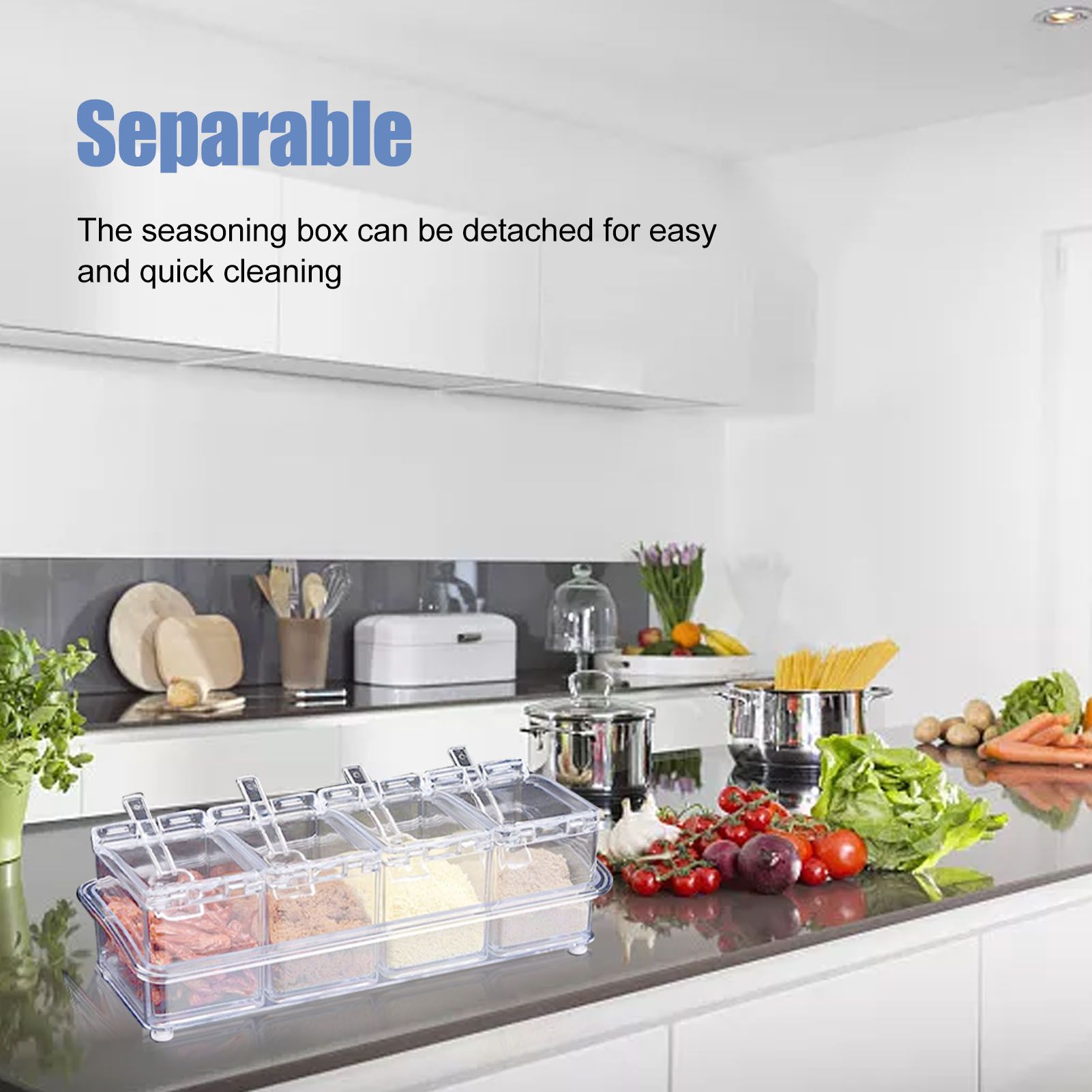 Kitchen Seasoning Jar Set Acrylic Condiment Storage Box Transparent Salt Sugar view 7