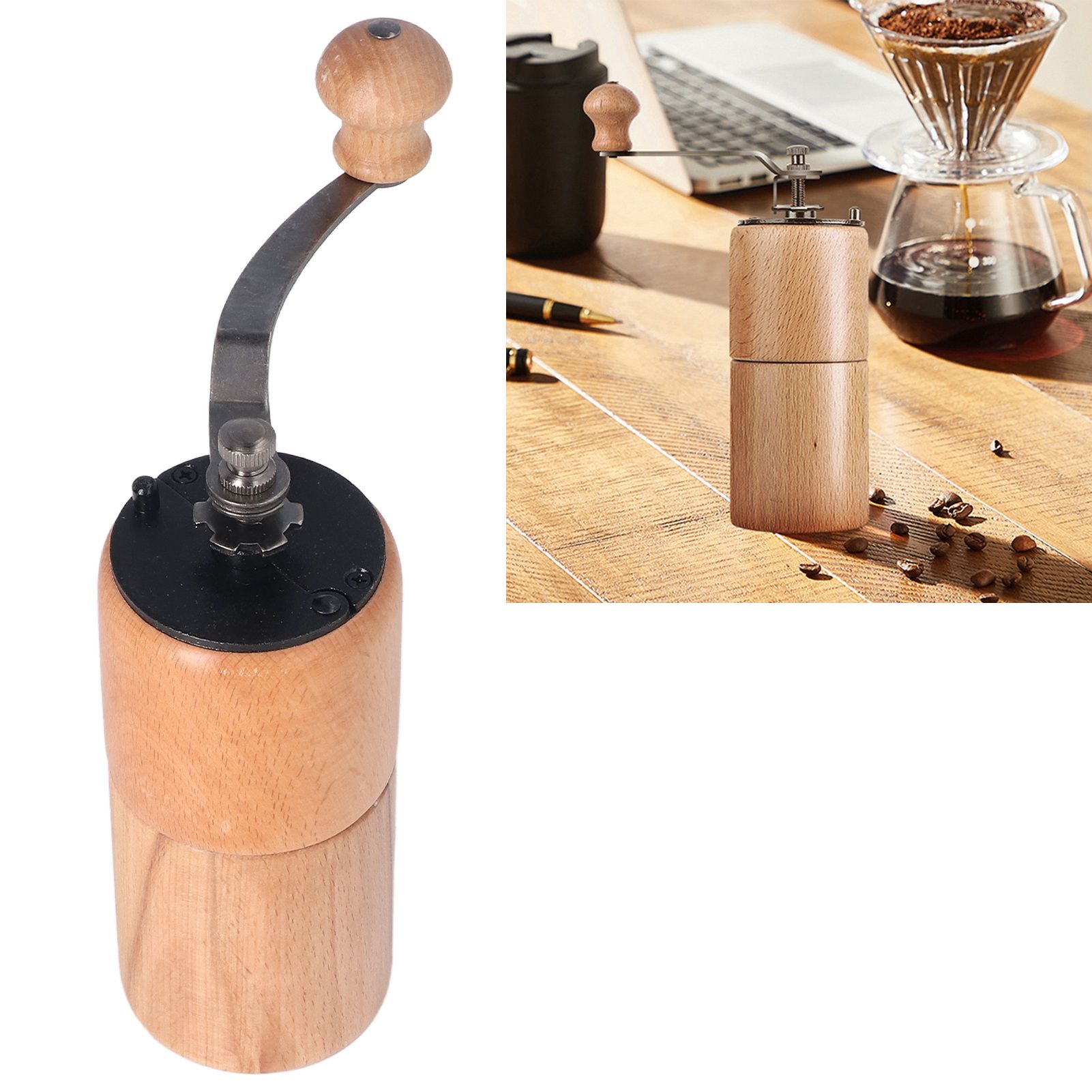 Manual Coffee Grinder Adjustable Coarseness Quiet Portable Wooden Hand Crank view 9