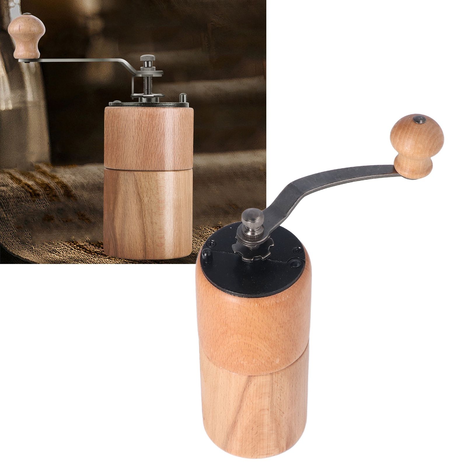 Manual Coffee Grinder Adjustable Coarseness Quiet Portable Wooden Hand Crank view 10