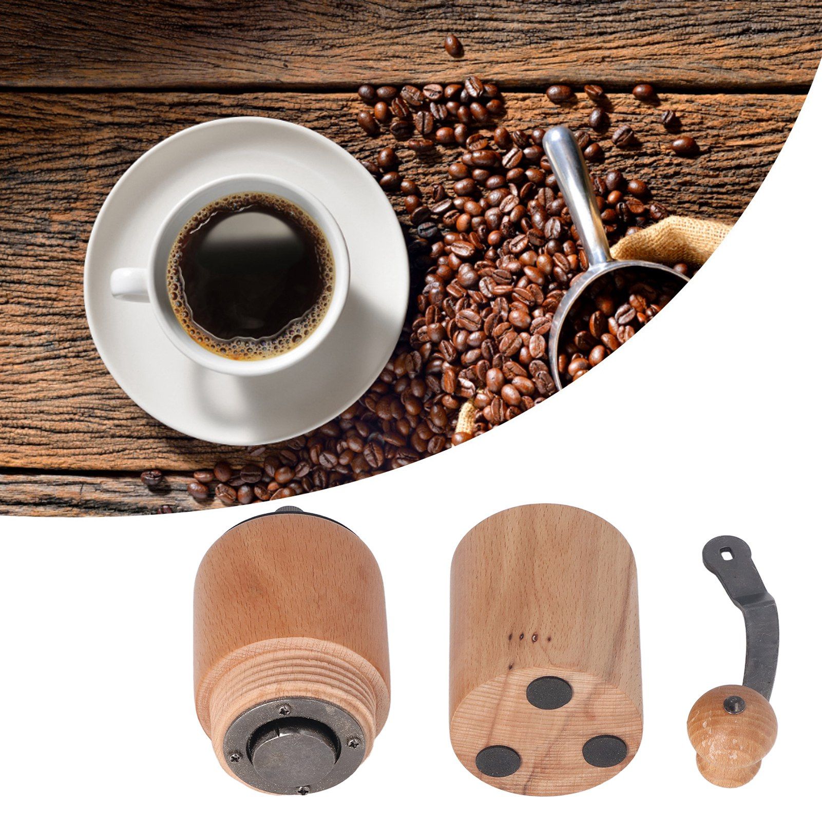 Manual Coffee Grinder Adjustable Coarseness Quiet Portable Wooden Hand Crank view 12