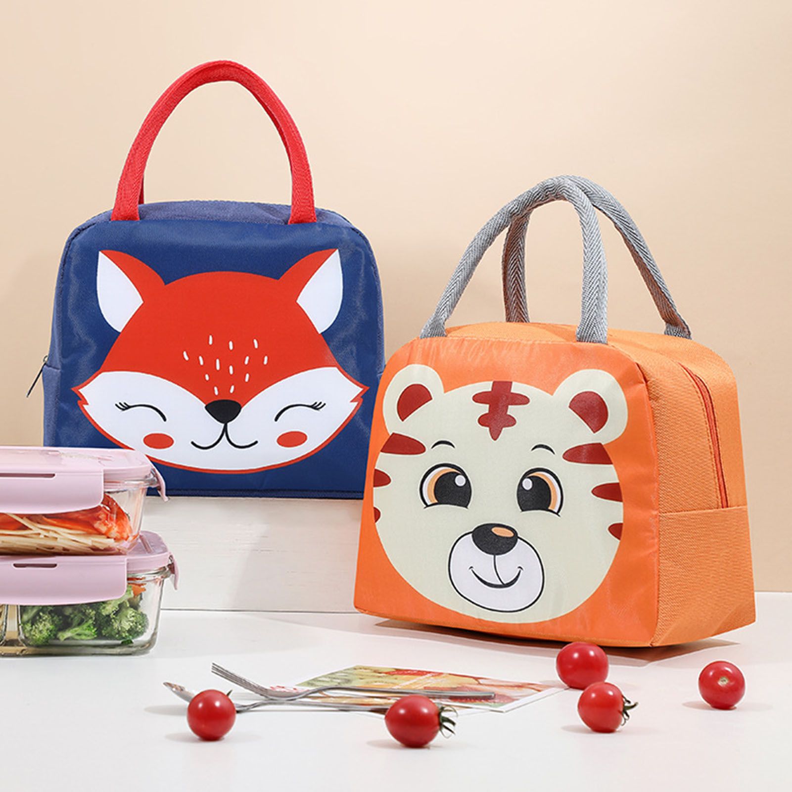 Lunch Bag Cute Cartoon Animal Pattern Waterproof Large Capacity Portable view 3