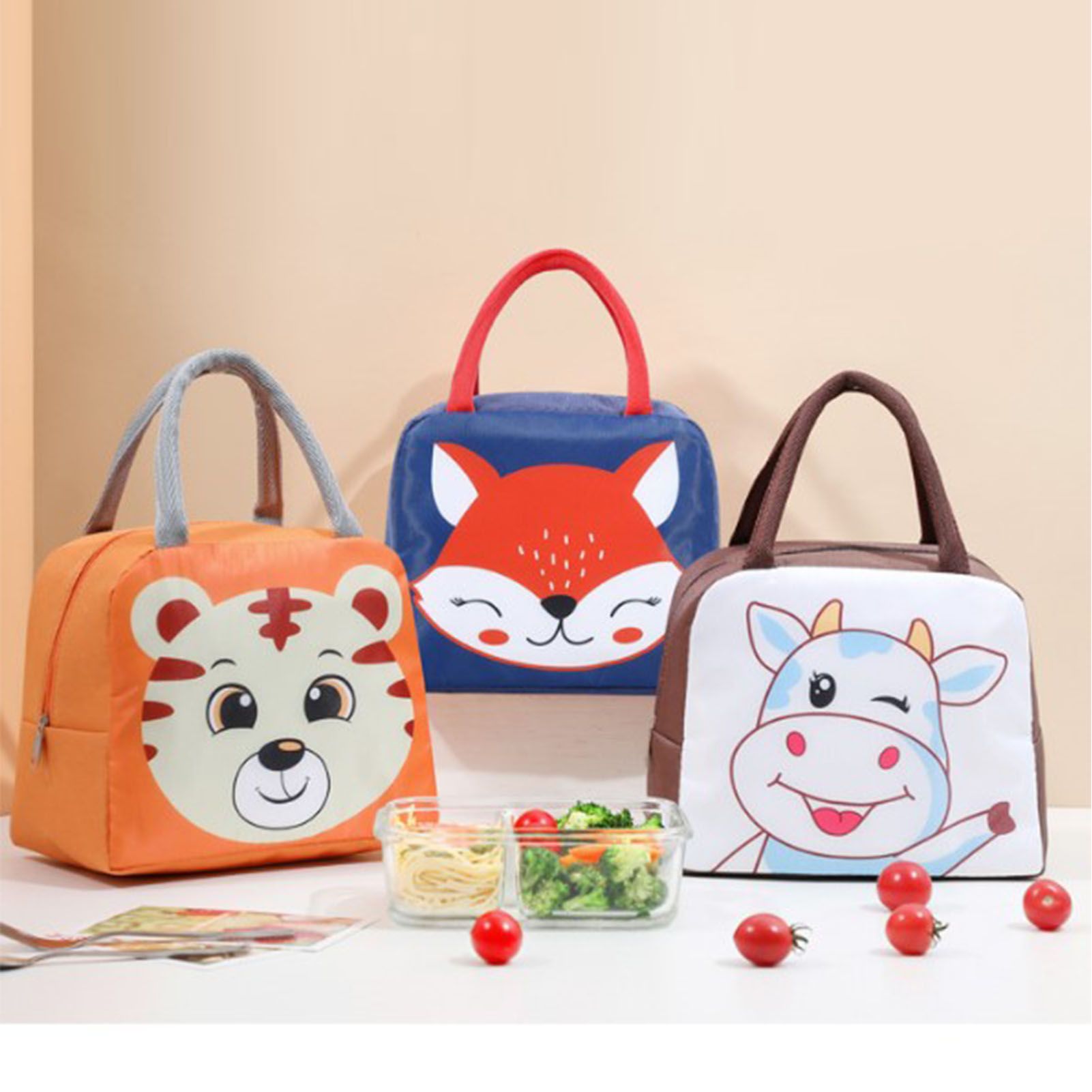 Lunch Bag Cute Cartoon Animal Pattern Waterproof Large Capacity Portable view 4