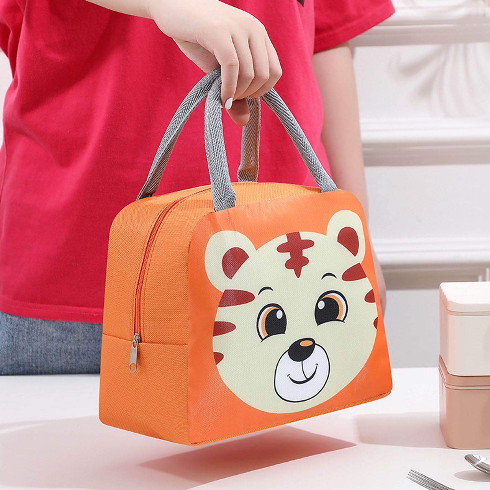 Lunch Bag Cute Cartoon Animal Pattern Waterproof Large Capacity Portable view 6