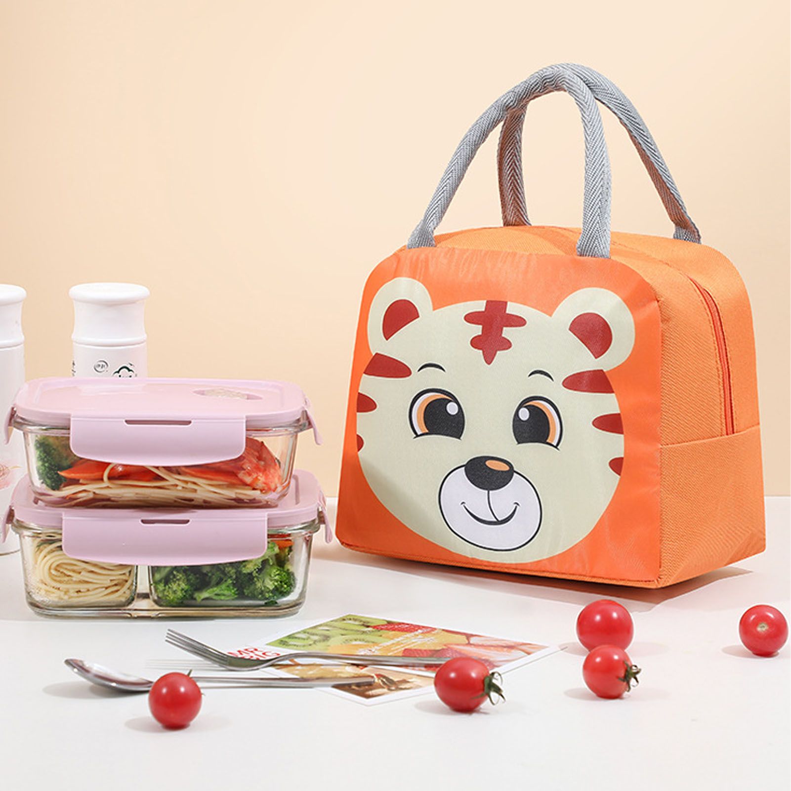 Lunch Bag Cute Cartoon Animal Pattern Waterproof Large Capacity Portable view 8