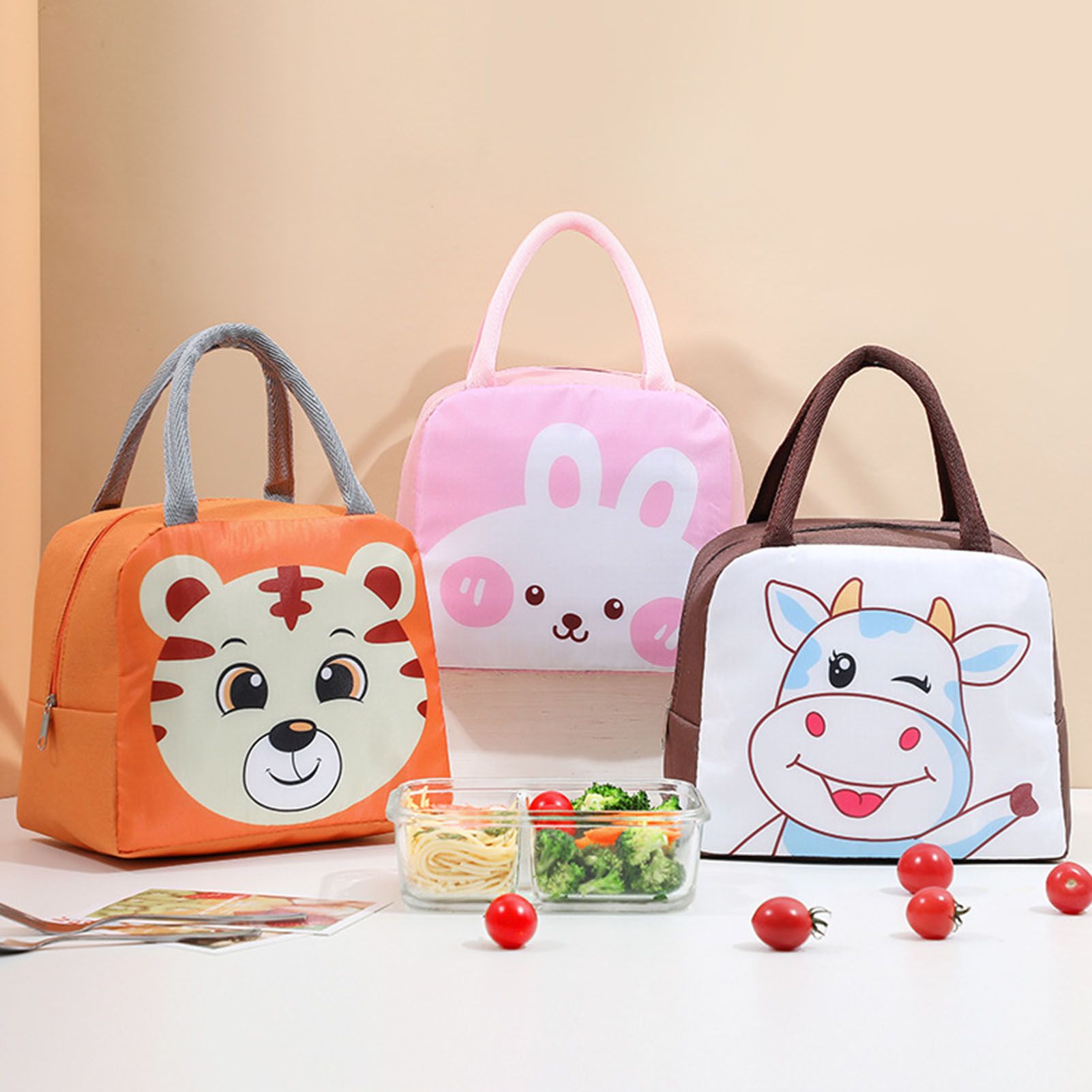 Lunch Bag Cute Cartoon Animal Pattern Waterproof Large Capacity Portable view 2