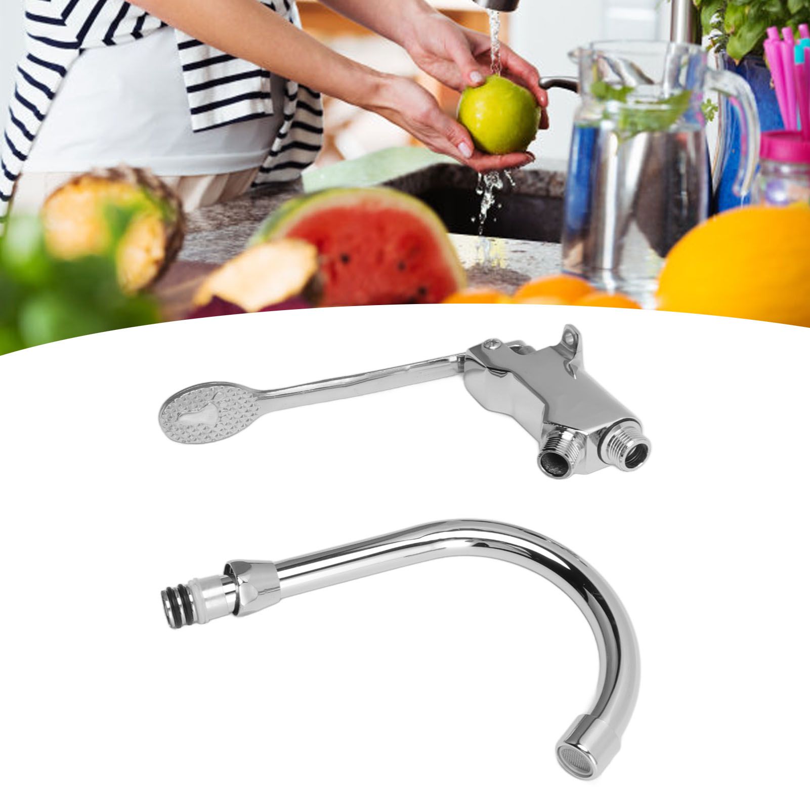 Foot Pedal Control Valve Faucet Stainless Steel Kitchen Sink Water Tap view 11