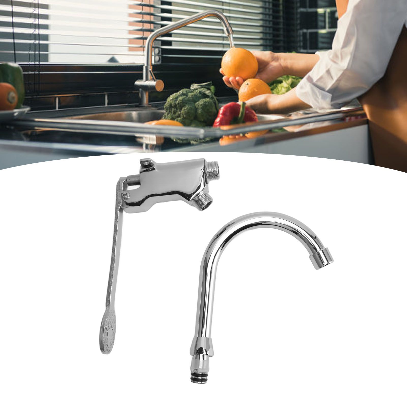 Foot Pedal Control Valve Faucet Stainless Steel Kitchen Sink Water Tap view 12