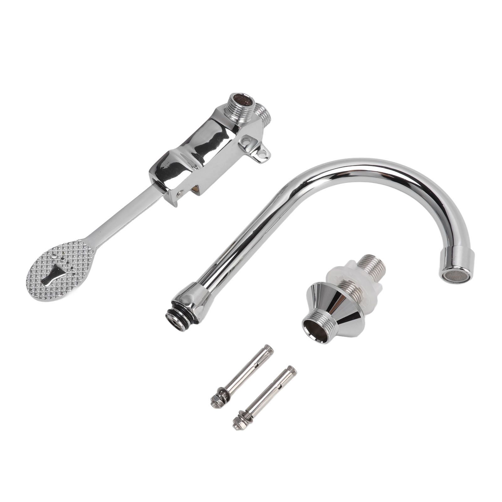Foot Pedal Faucet Set Stainless Steel Hands Free Silver Touchless Floor Mount