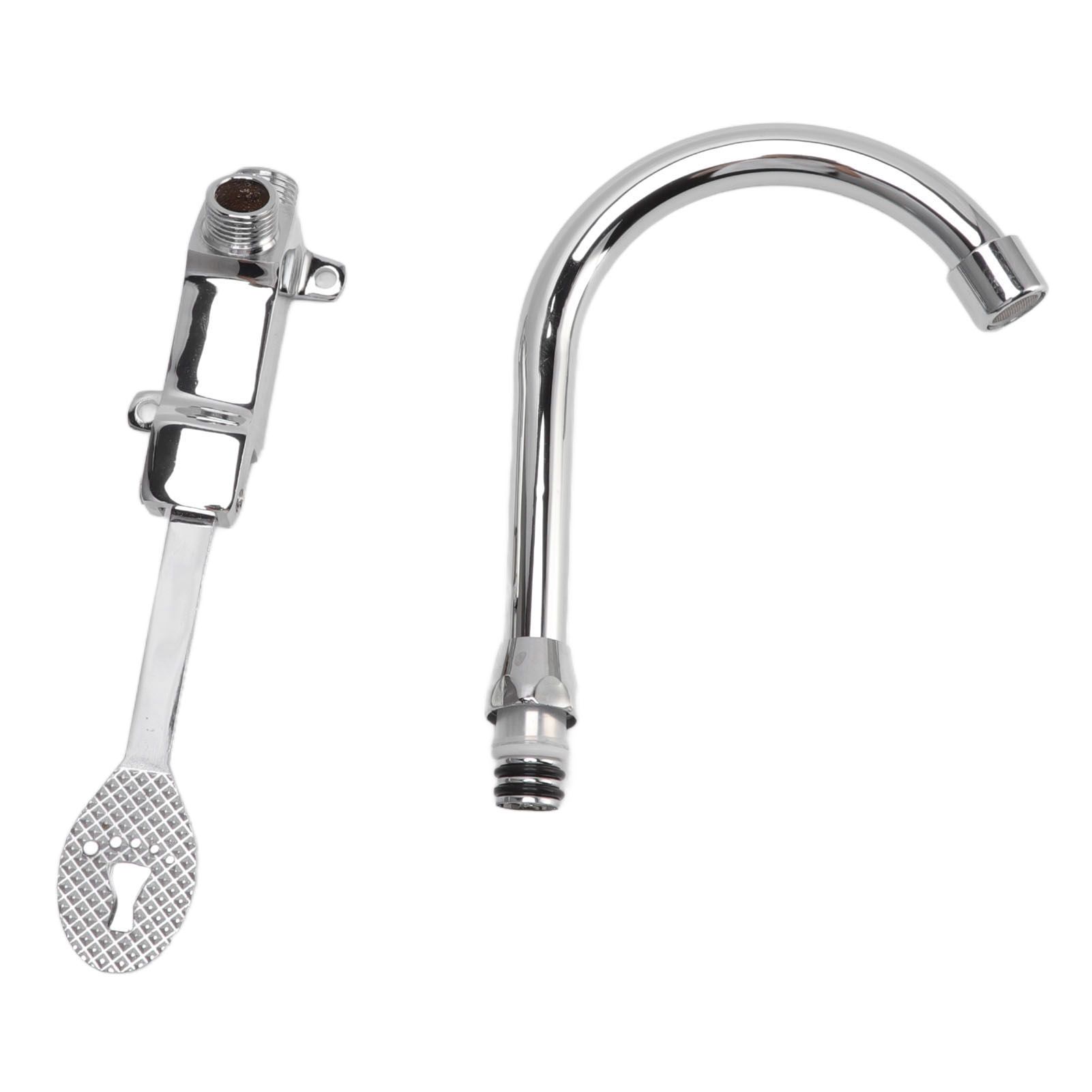 Foot Pedal Faucet Set Stainless Steel Hands Free Silver Touchless Floor Mount view 3