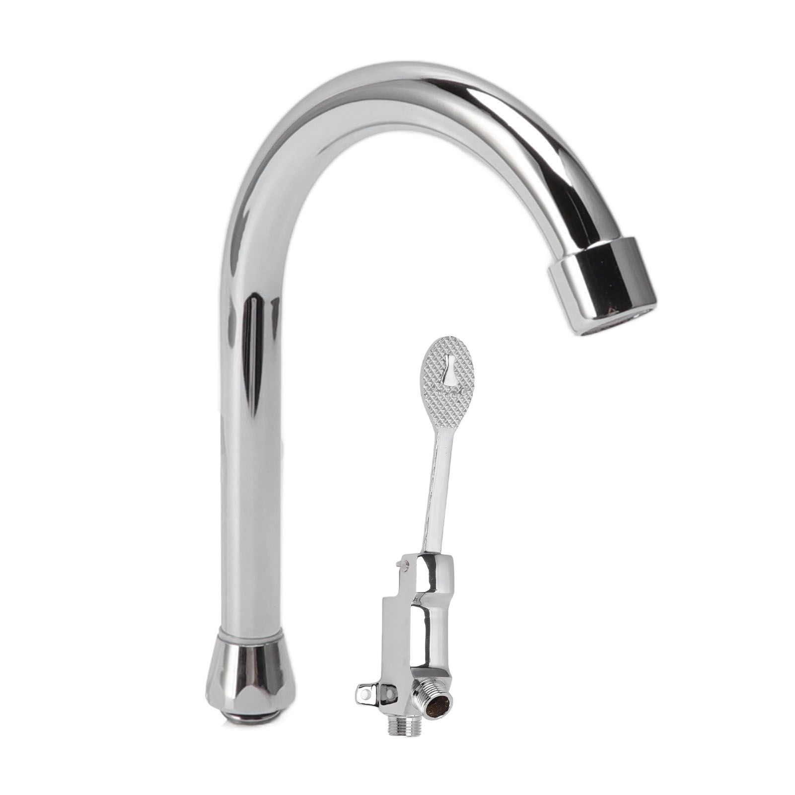 Foot Pedal Faucet Set Stainless Steel Hands Free Silver Touchless Floor Mount view 9