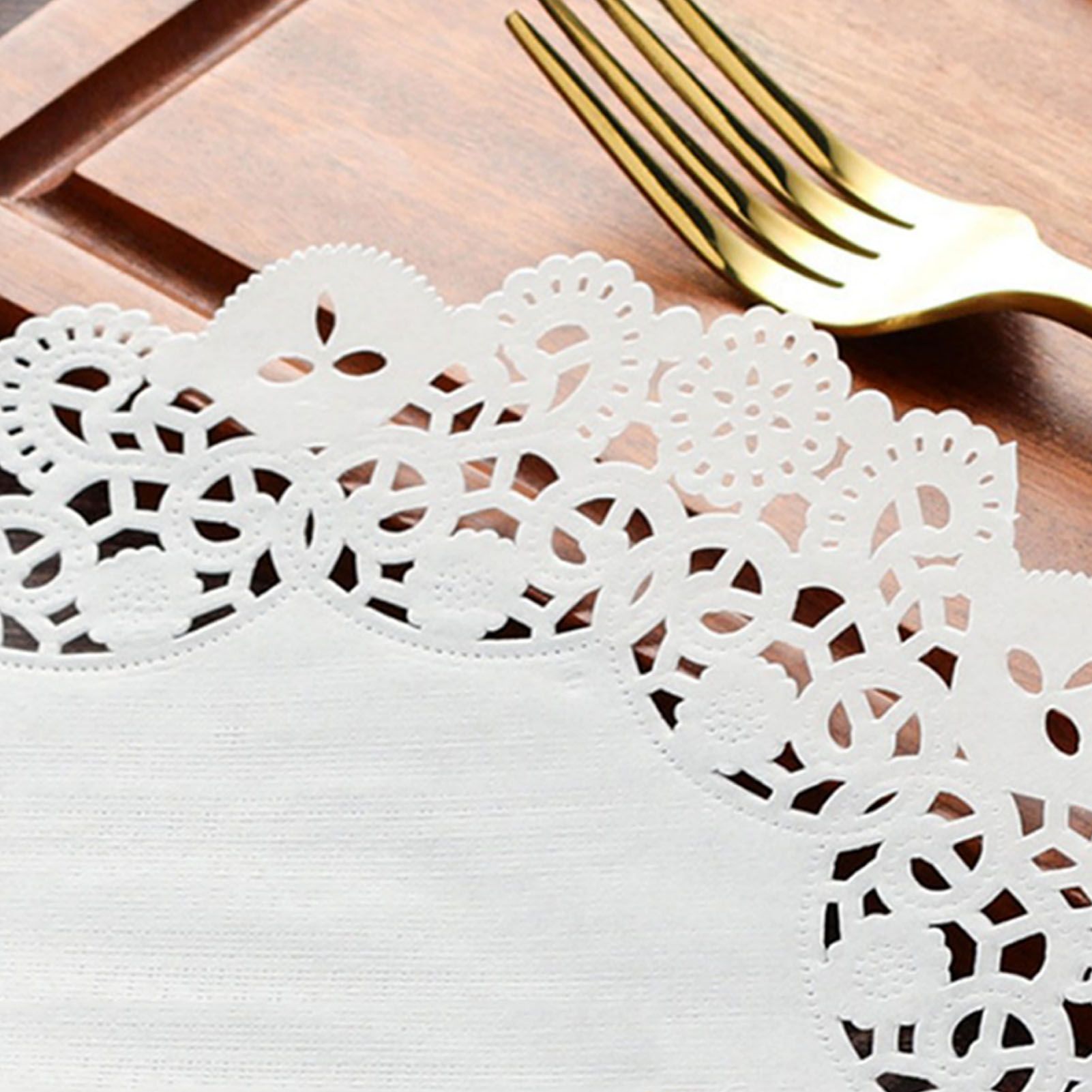 150pcs White Lace Round Paper Doilies Disposable Hollow Flower Oil Absorbing view 5