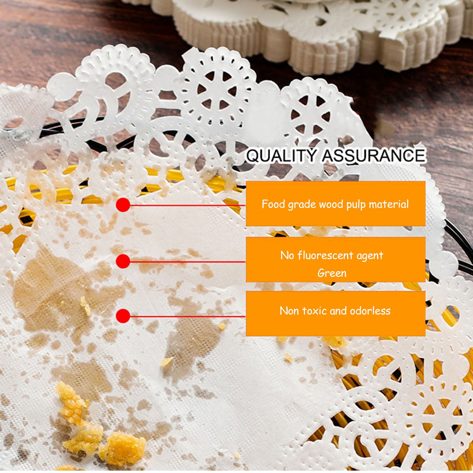 150pcs White Lace Round Paper Doilies Disposable Hollow Flower Oil Absorbing view 9