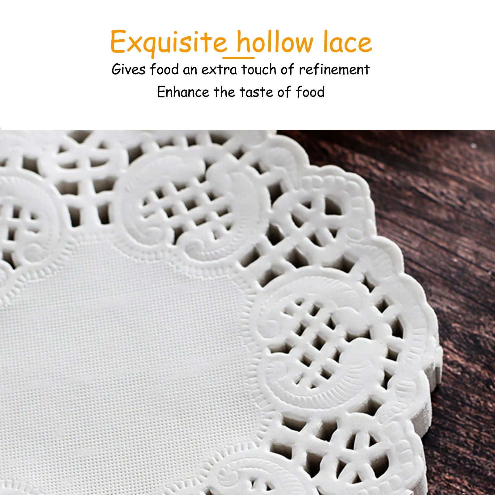 150pcs White Lace Round Paper Doilies Disposable Hollow Flower Oil Absorbing view 12