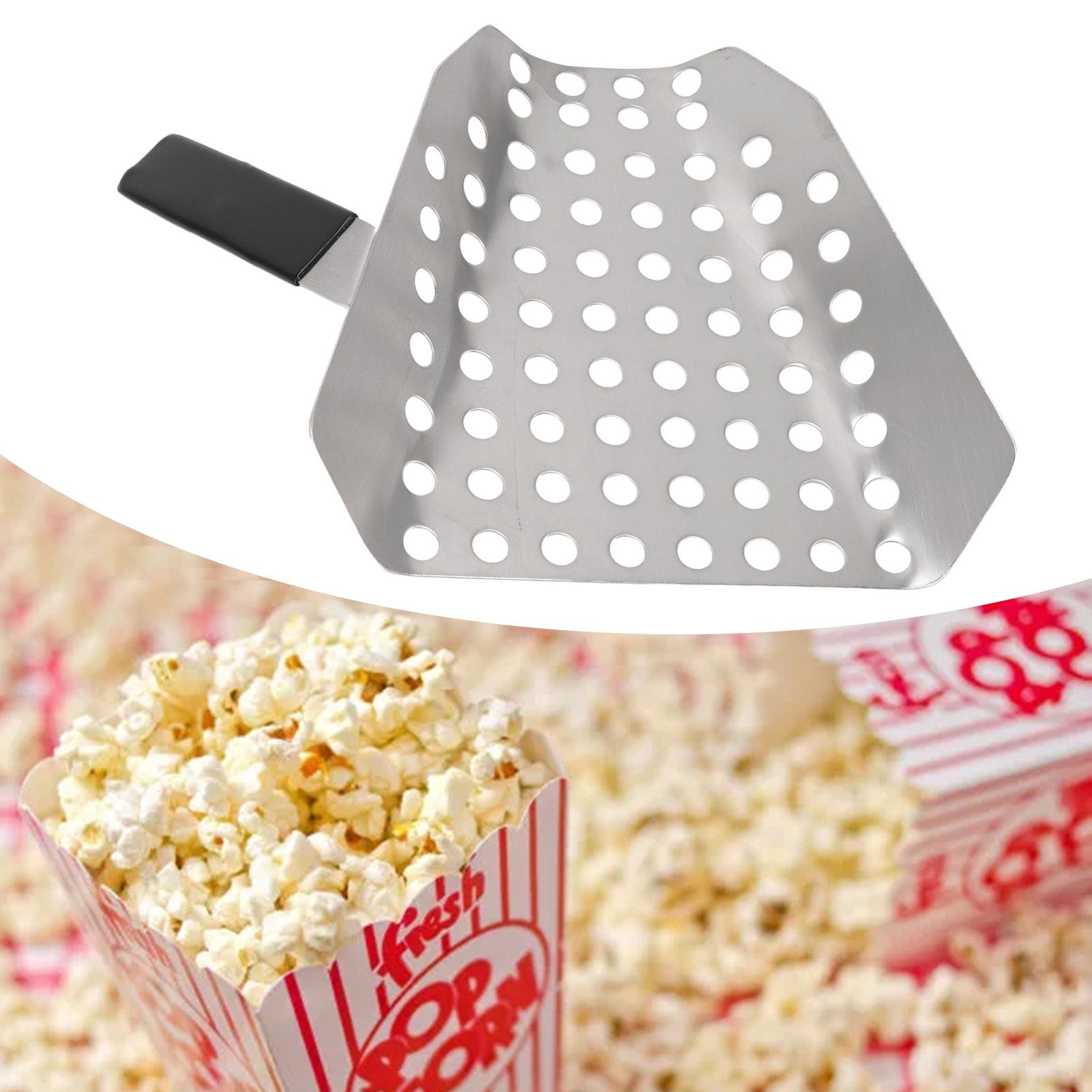 Popcorn Scoop Ergonomic Single Handle Stainless Steel Fries Scooper with Holes view 12