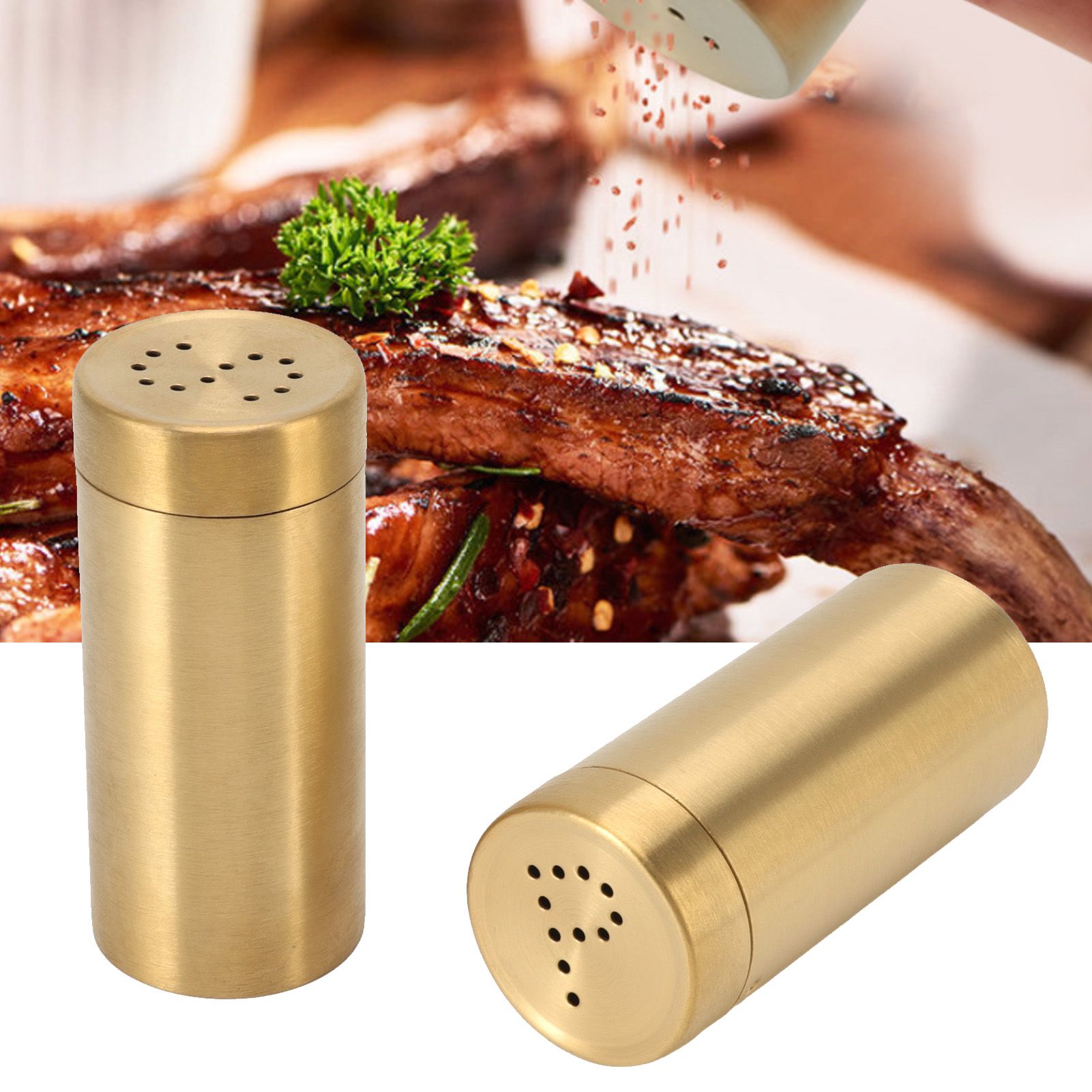 2Pcs Gold Spice Jar Stainless Steel Rustproof Screw Open Top Seasoning Shaker view 11