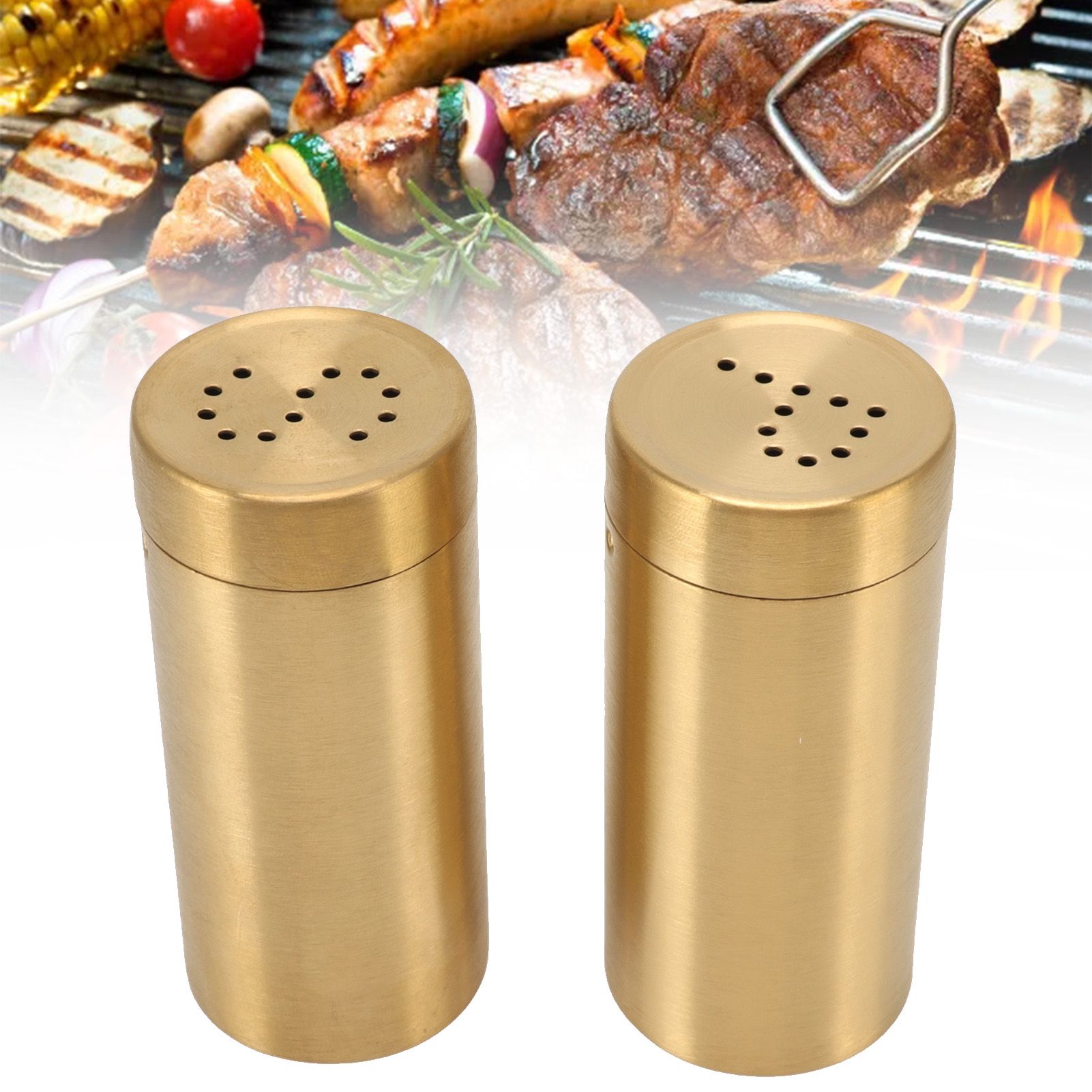 2Pcs Gold Spice Jar Stainless Steel Rustproof Screw Open Top Seasoning Shaker view 12