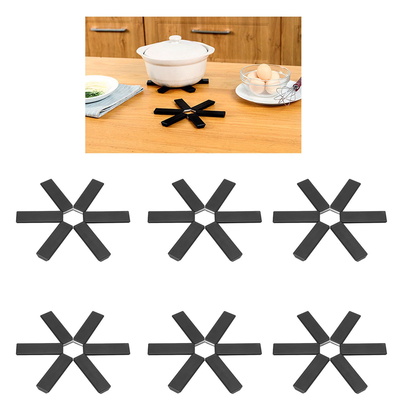 6PCS Hot Pot Heat Insulation Pad Foldable ABS Hollow Design Hot Dishes Holder view 11