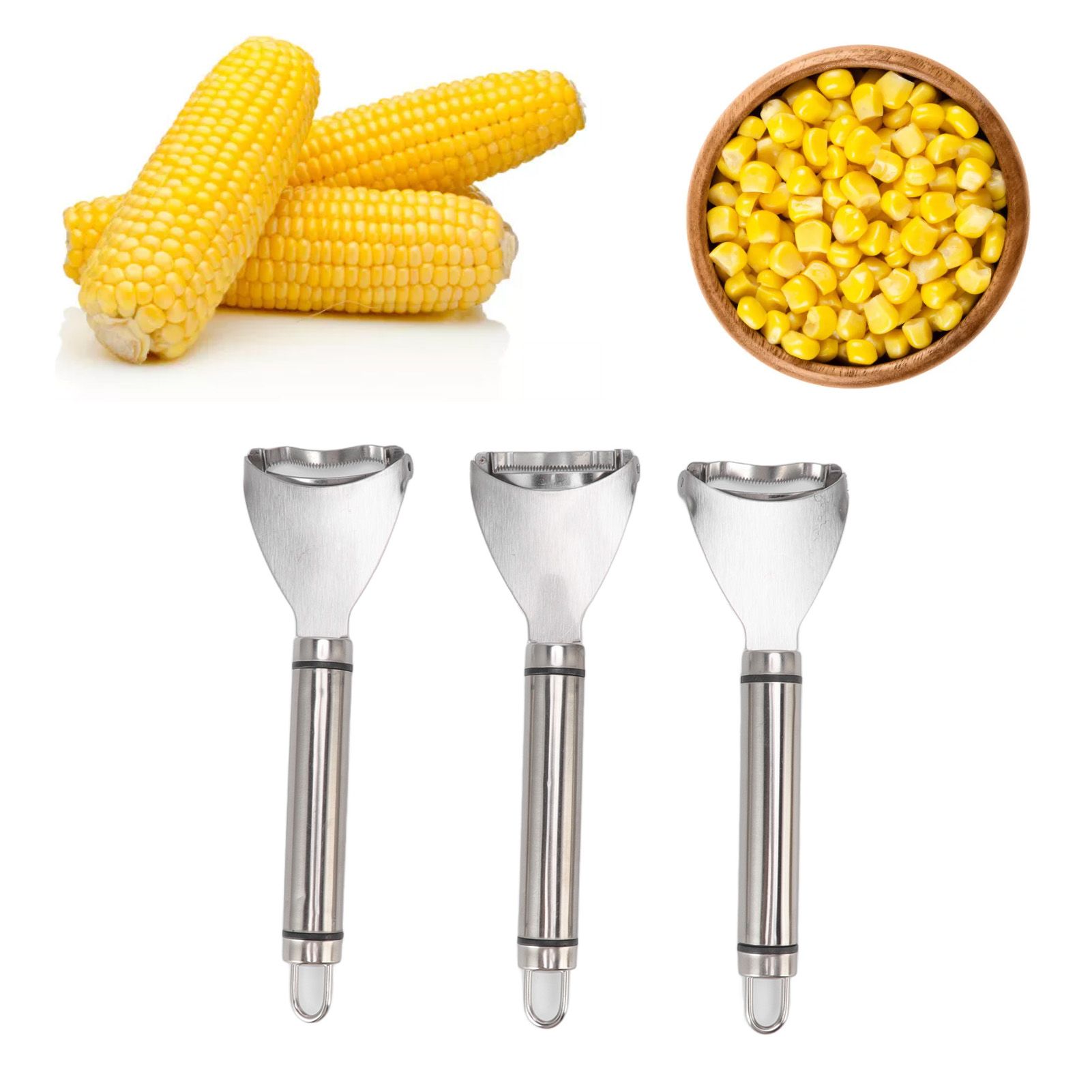 3pcs Stainless Steel Corn Cutter Peeler Safe Quick Clean Comfortable Grip Corn view 12