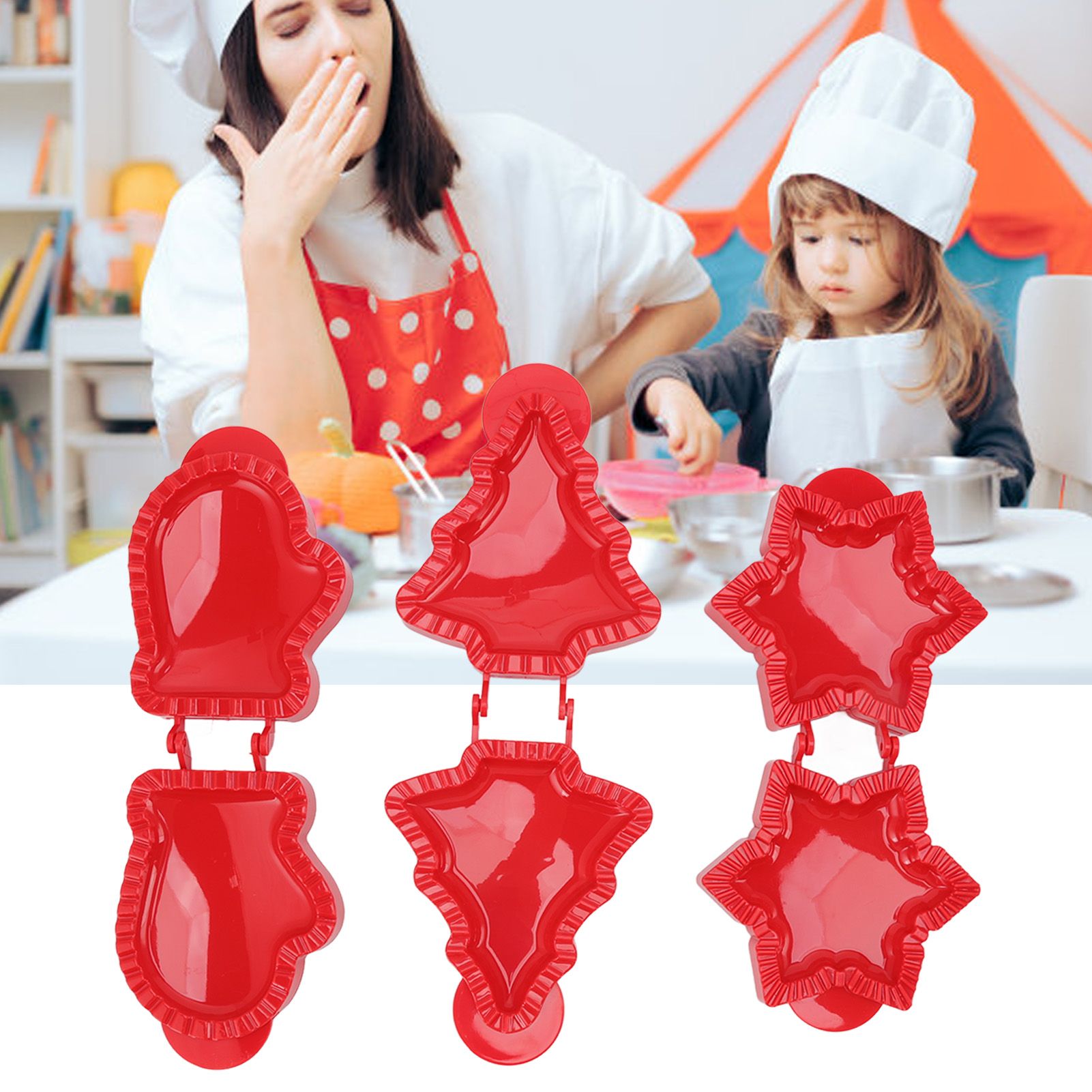 3 Pcs Pocket Pie Molds Christmas Tree Star Glove Shape Dough Presser Mini Hand view 11