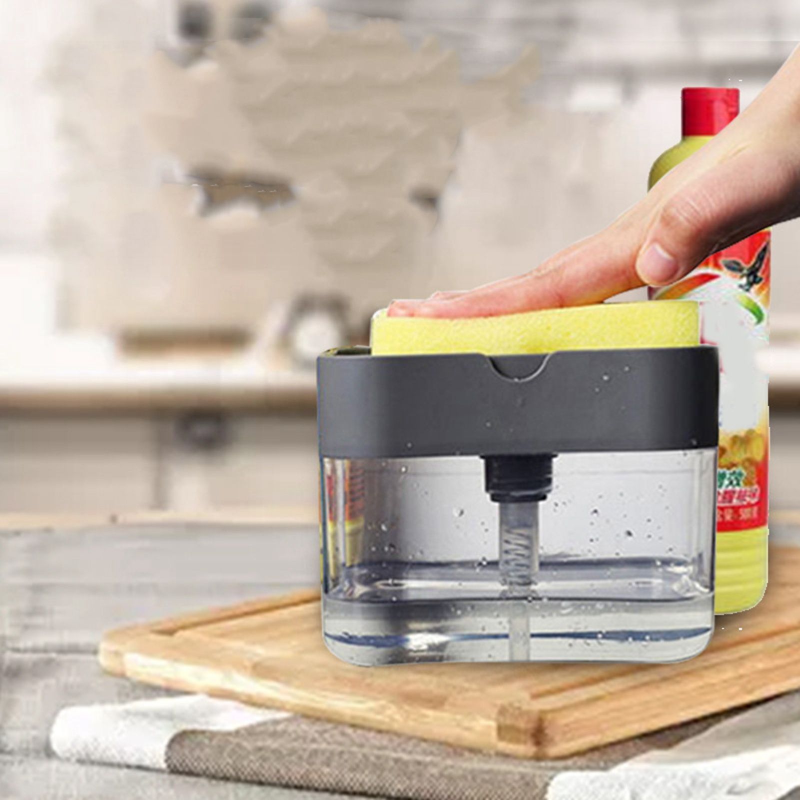 Dish Soap Dispenser Press Design Automatically Liquid Dispenser Box Sponge view 2