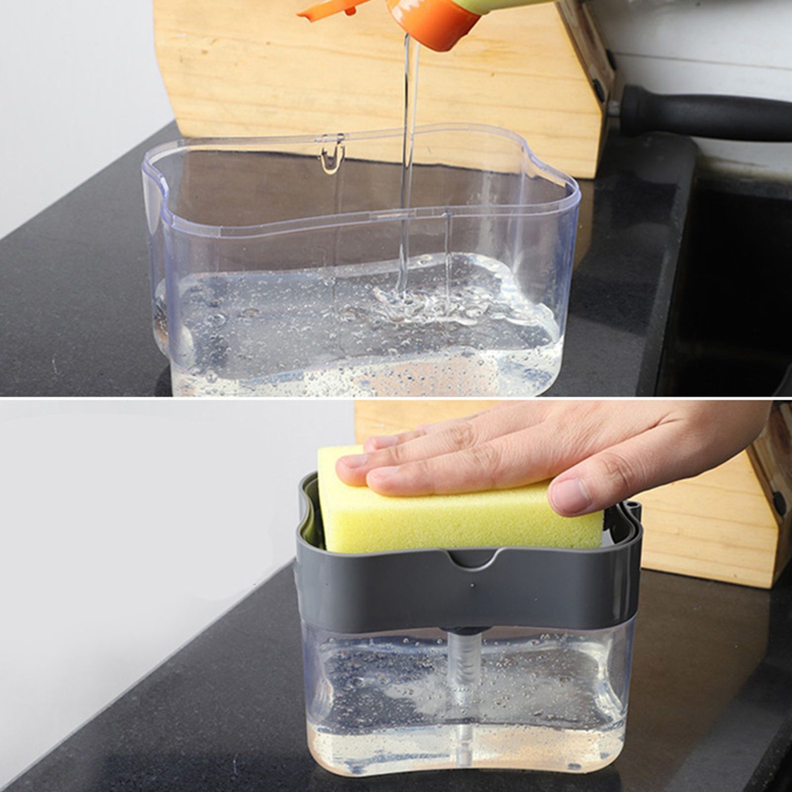 Dish Soap Dispenser Press Design Automatically Liquid Dispenser Box Sponge view 3