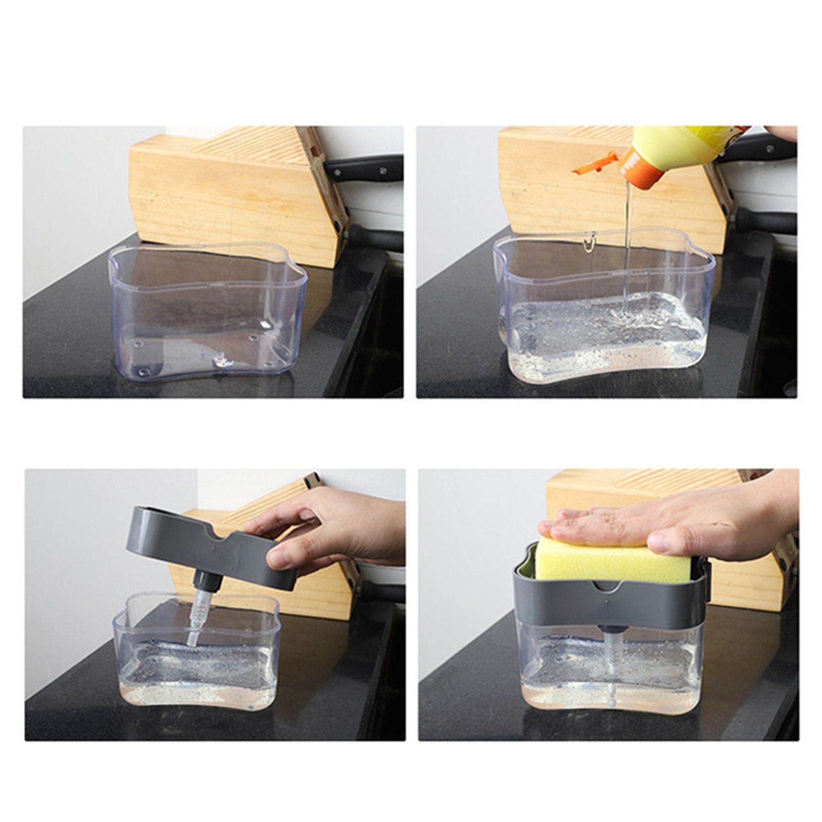 Dish Soap Dispenser Press Design Automatically Liquid Dispenser Box Sponge view 4