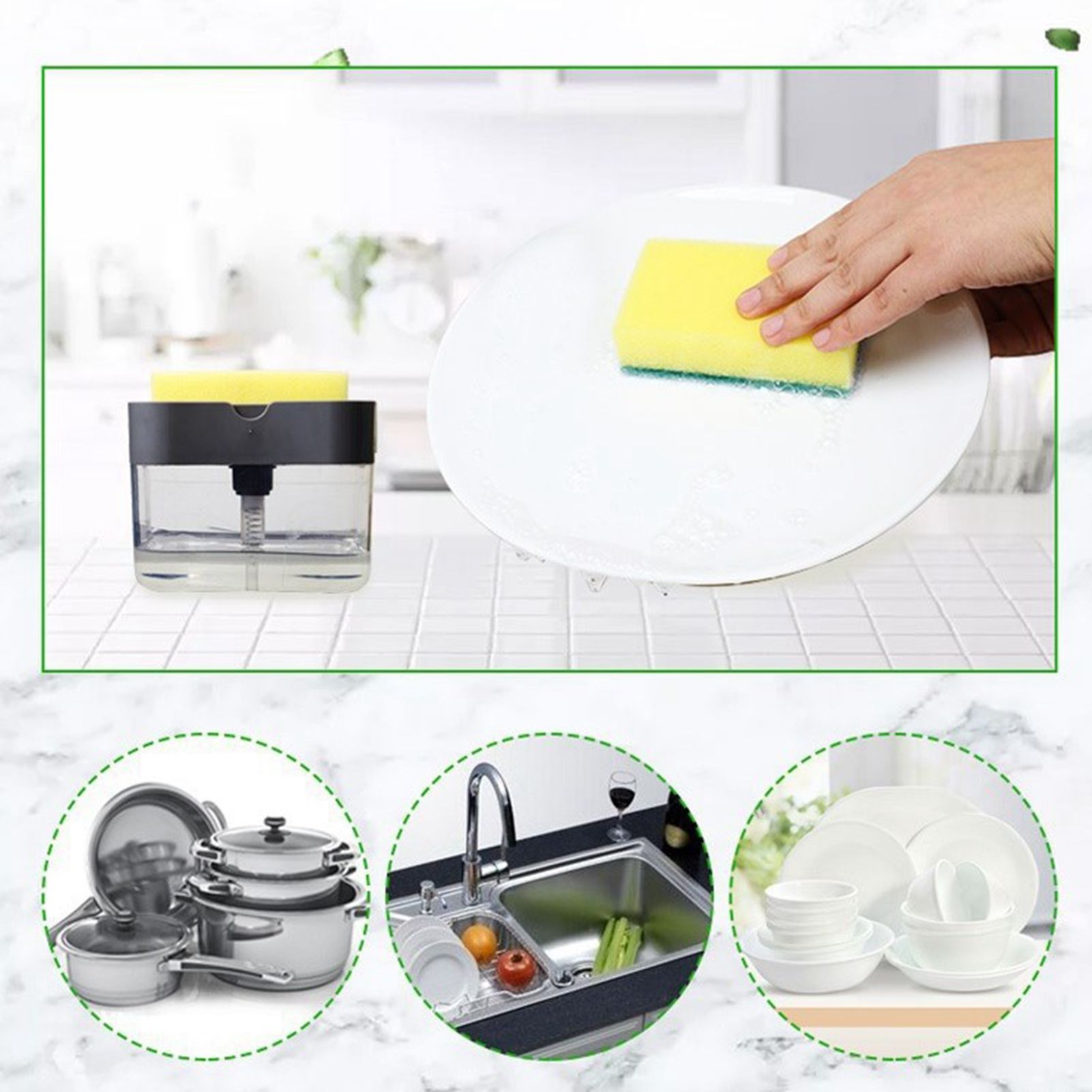 Dish Soap Dispenser Press Design Automatically Liquid Dispenser Box Sponge view 6