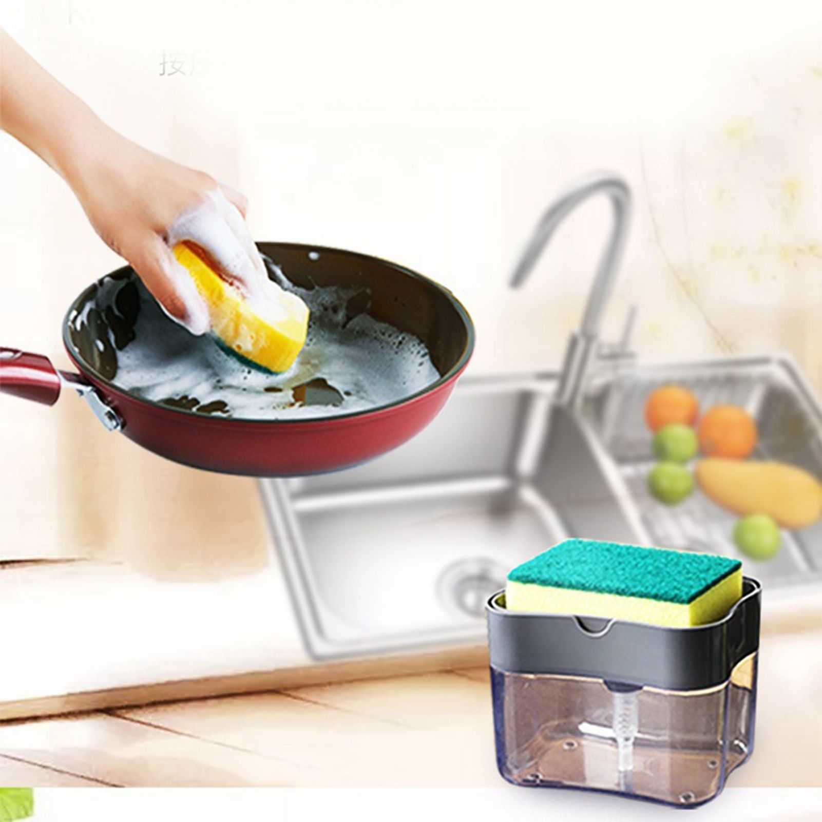 Dish Soap Dispenser Press Design Automatically Liquid Dispenser Box Sponge view 8