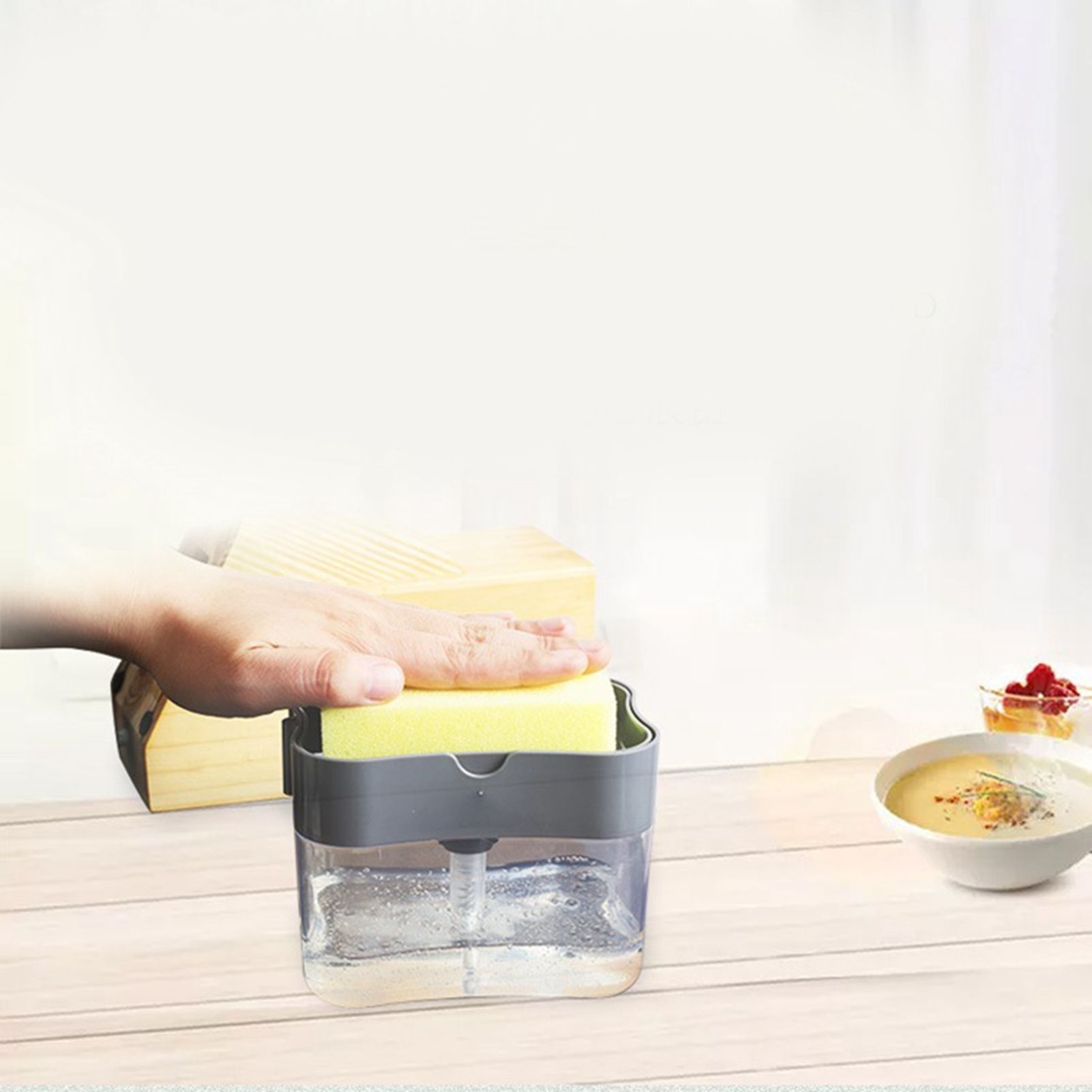 Dish Soap Dispenser Press Design Automatically Liquid Dispenser Box Sponge view 10