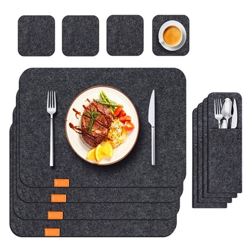 Placemat Cup Mat Set Felt Heat Insulation with Fork Bag Tableware Mat for Home — image 1