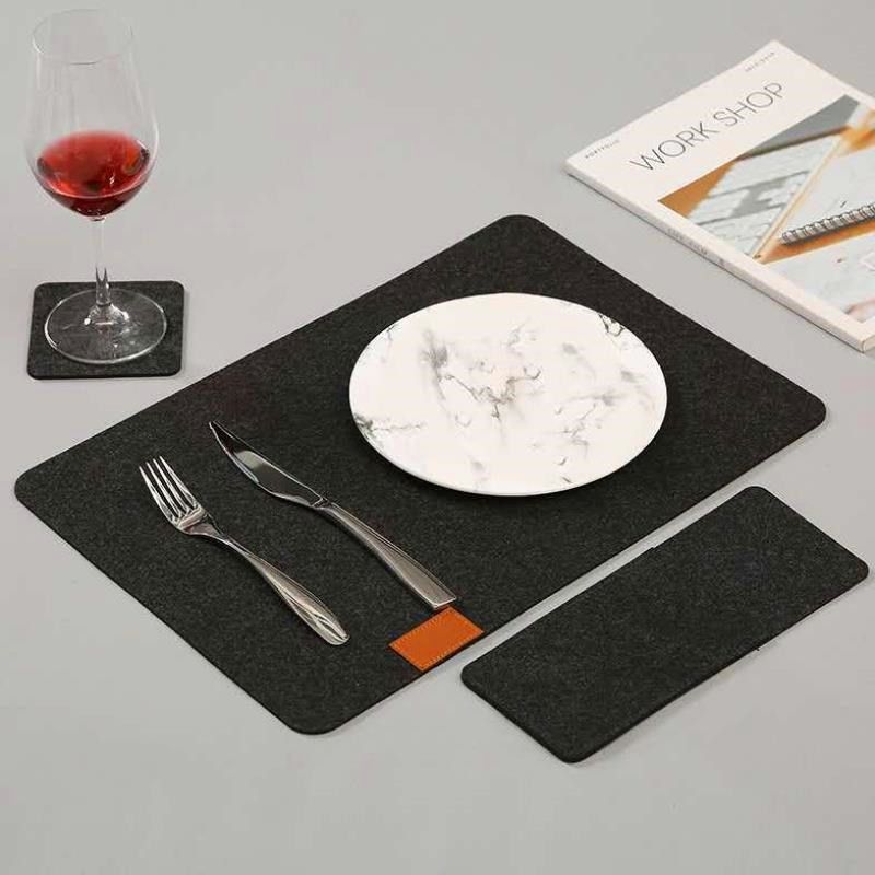 Placemat Cup Mat Set Felt Heat Insulation with Fork Bag Tableware Mat for Home view 10