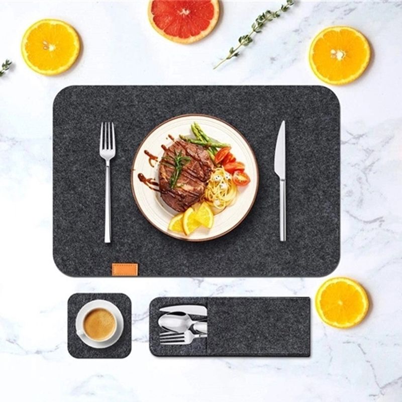 Placemat Cup Mat Set Felt Heat Insulation with Fork Bag Tableware Mat for Home view 12