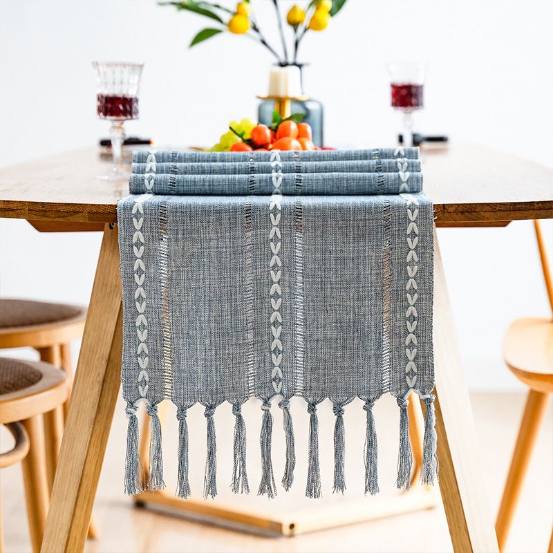 Retro Table Runner Elegant Hand Woven Cotton Linen Dining Table Runner with