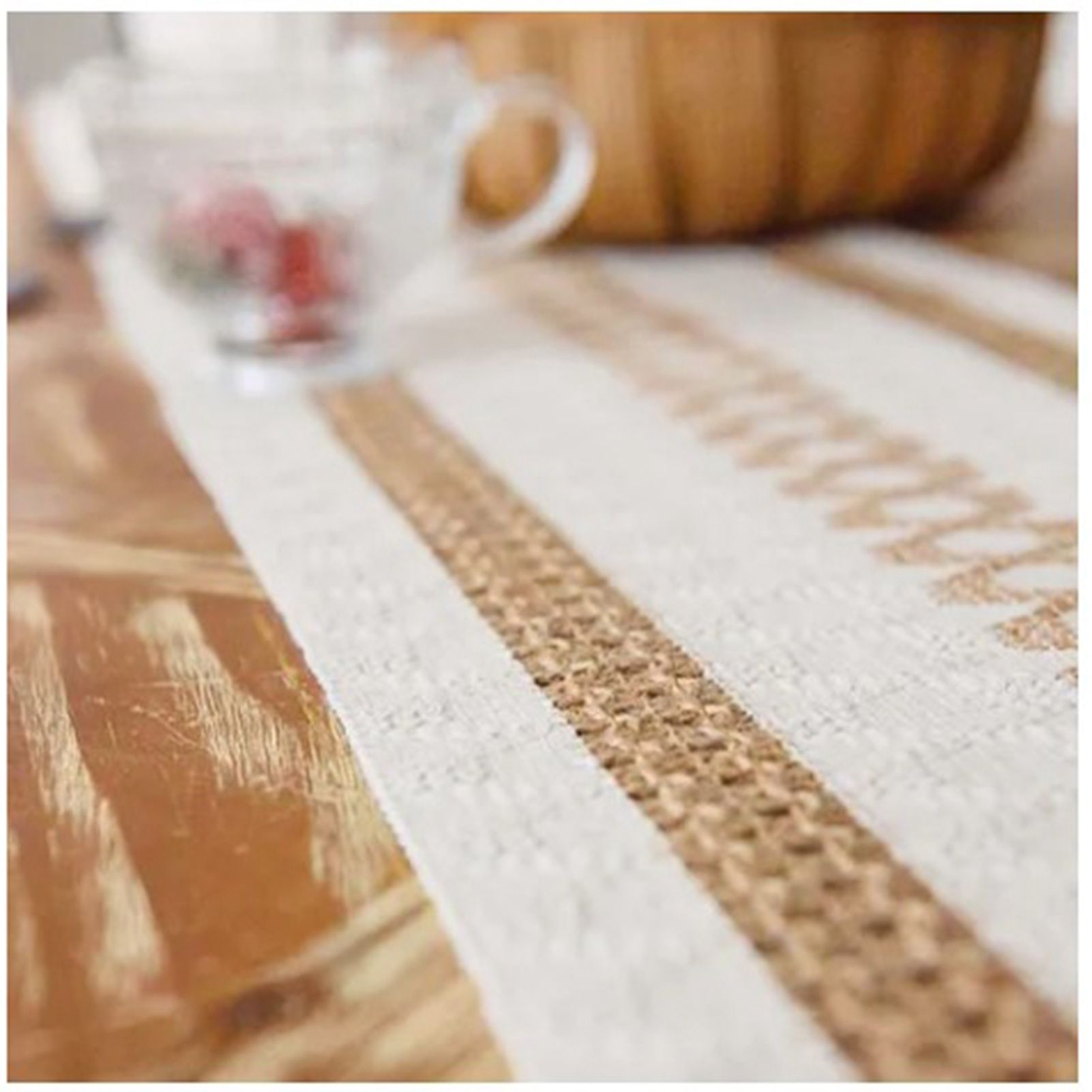 Table Runner Cotton Linen Splicing Wedding Party Table Runner with Tassels view 10
