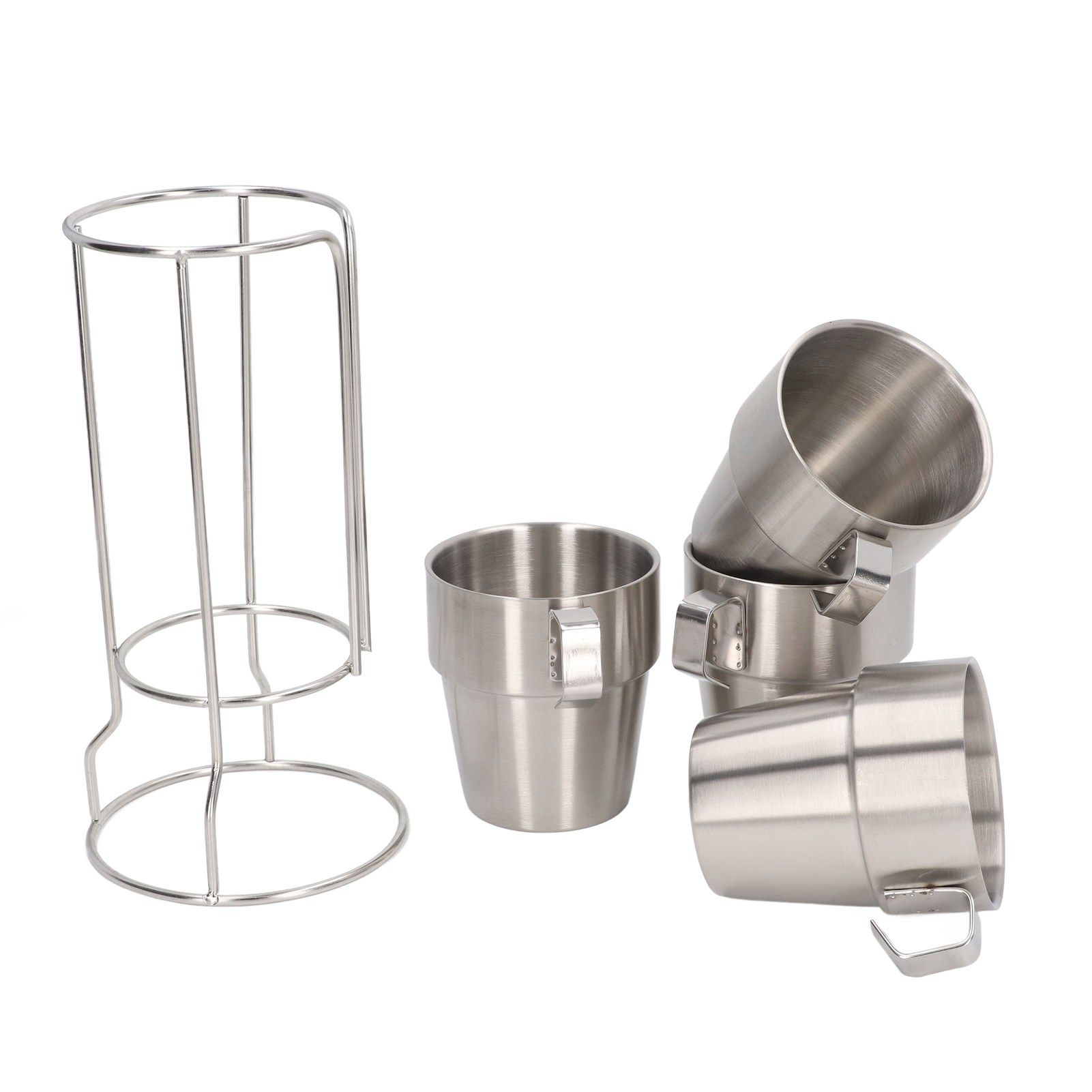 Stainless Steel Camping Cup Set of 4 Double Layer Coffee Mugs with Stand view 2
