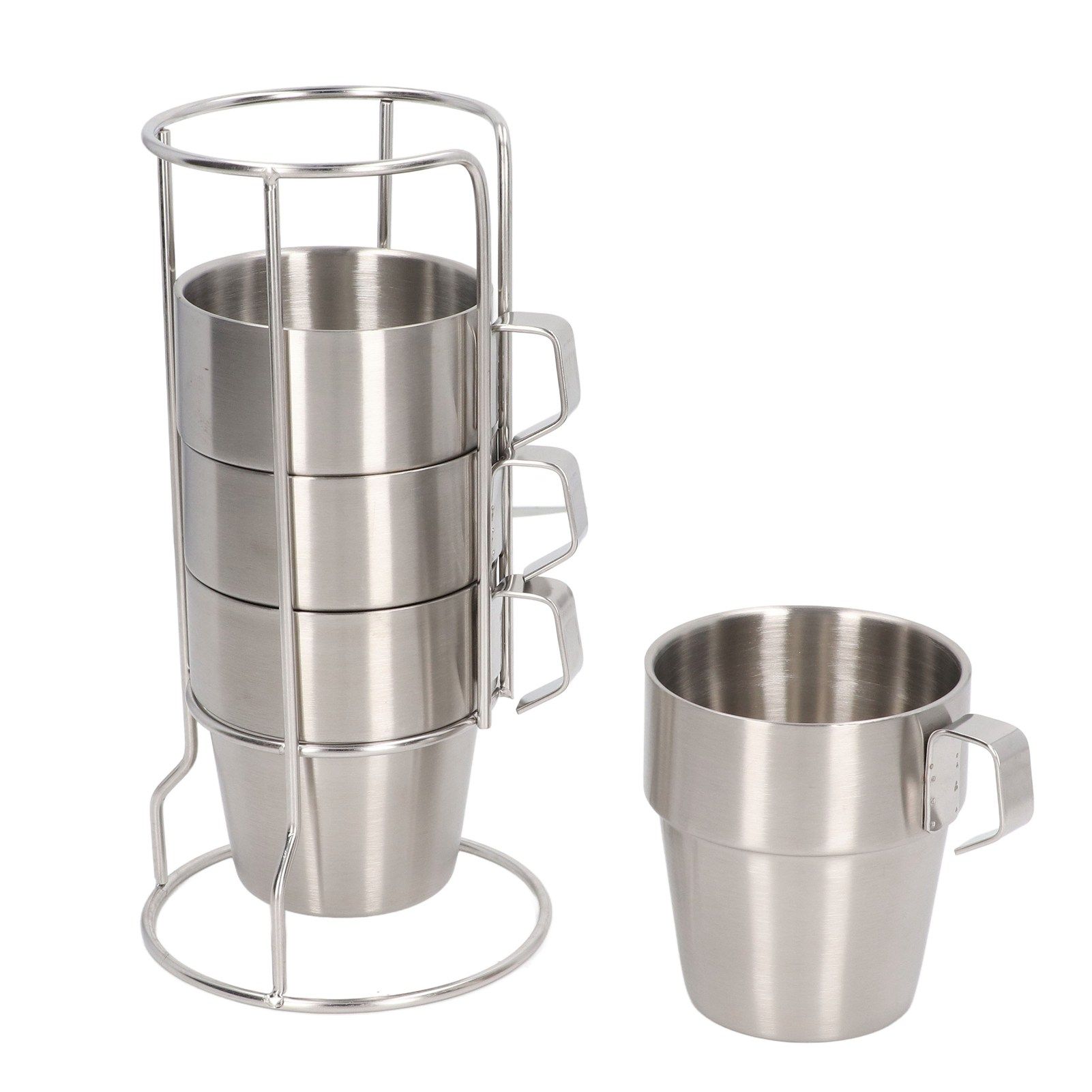 Stainless Steel Camping Cup Set of 4 Double Layer Coffee Mugs with Stand view 4